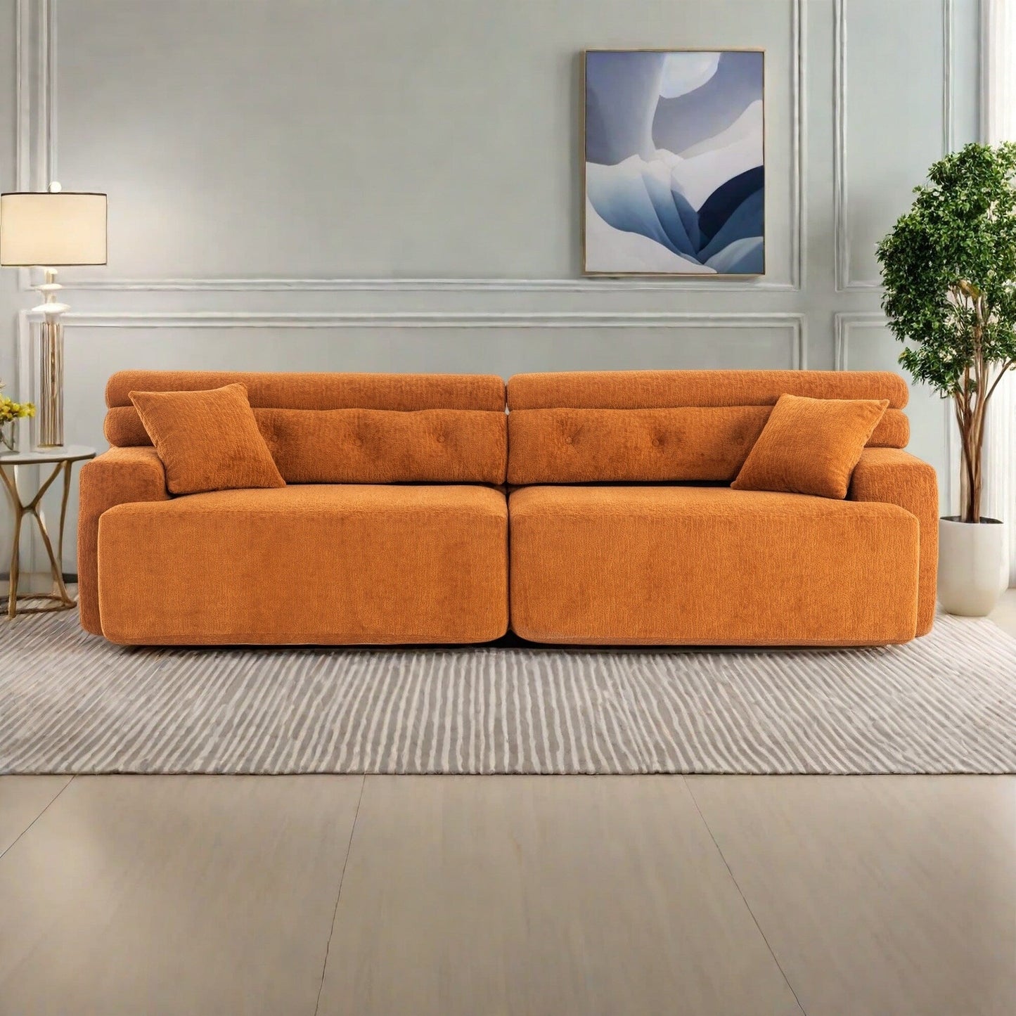 Canapé 4 places en tissu 103.2 avec 2 coussins offerts, assise profonde et dossier surélevé - Éponge haute densité de qualité supérieure