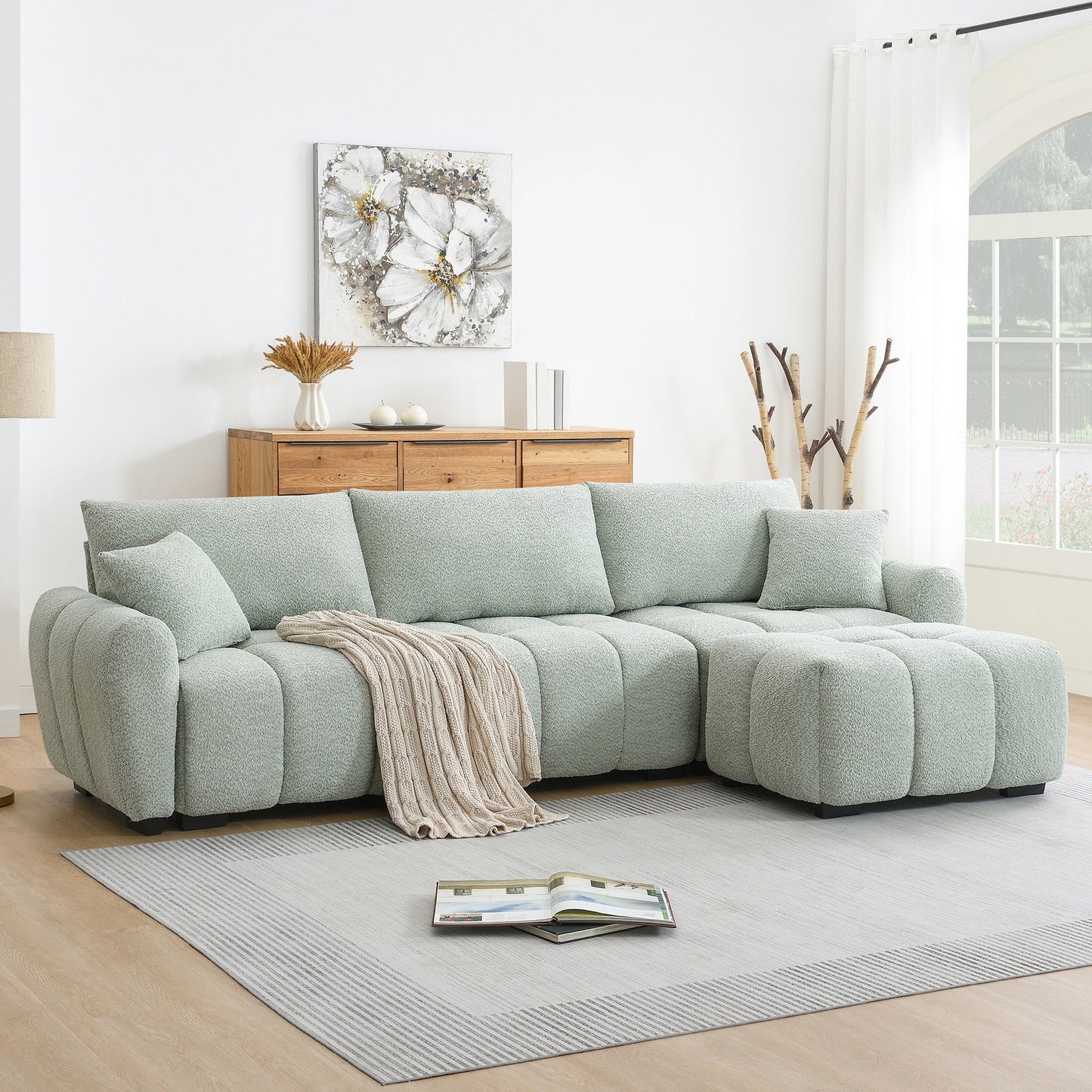 Canapé sectionnel modulaire en L de 110 pouces avec pouf amovible et assise large pour le salon