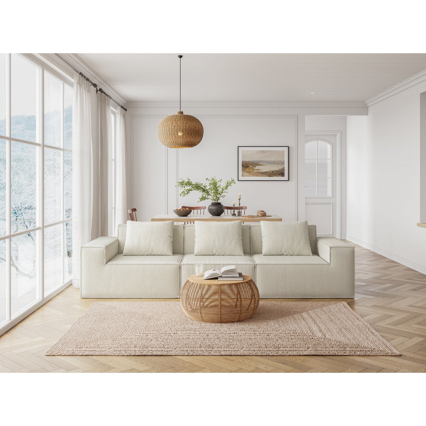 Canapé-lit convertible modulaire 3 places de 118 pouces en velours côtelé blanc