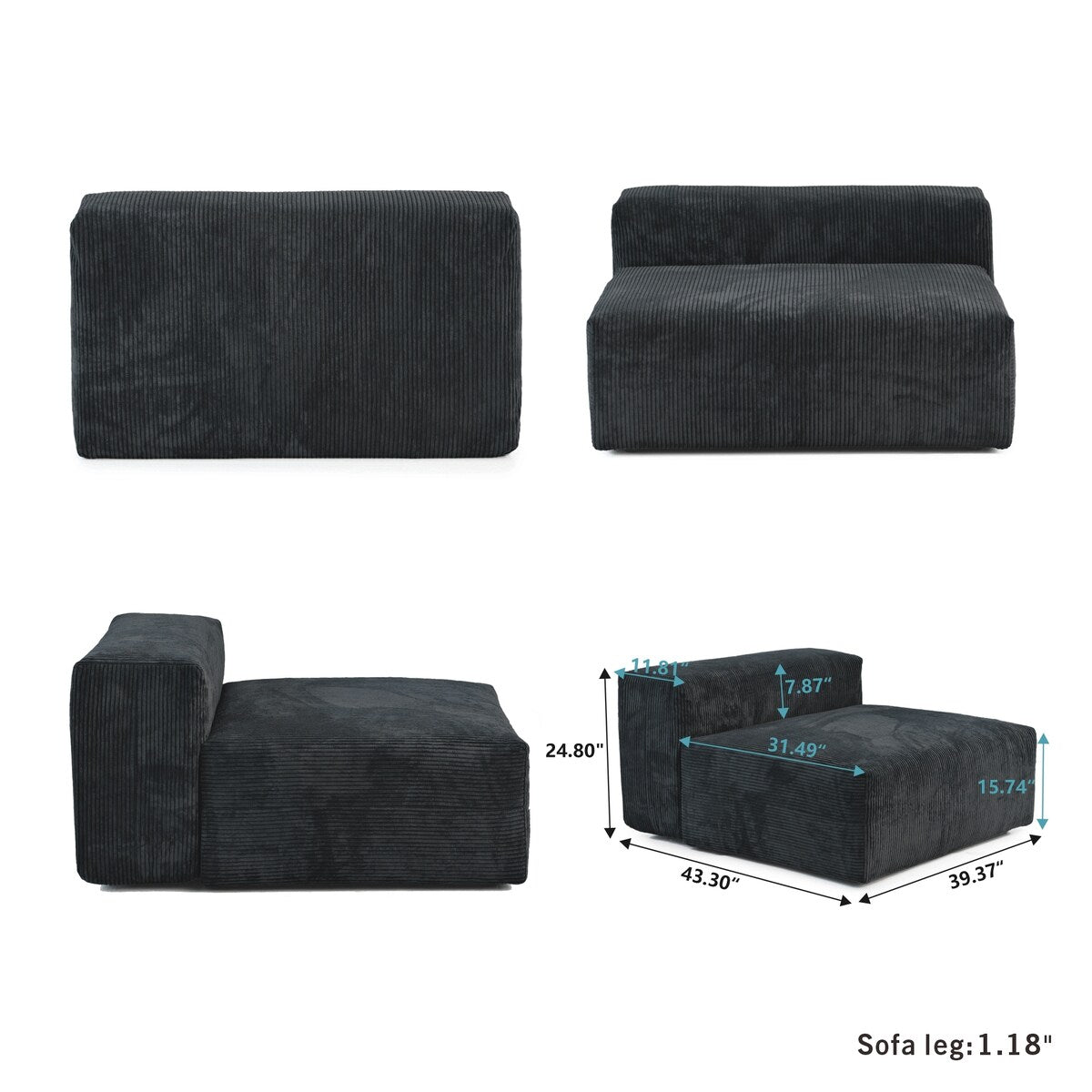 Canapé sectionnel modulaire en velours côtelé 141,73 avec coussin épais, canapé convertible à assise profonde pour salon