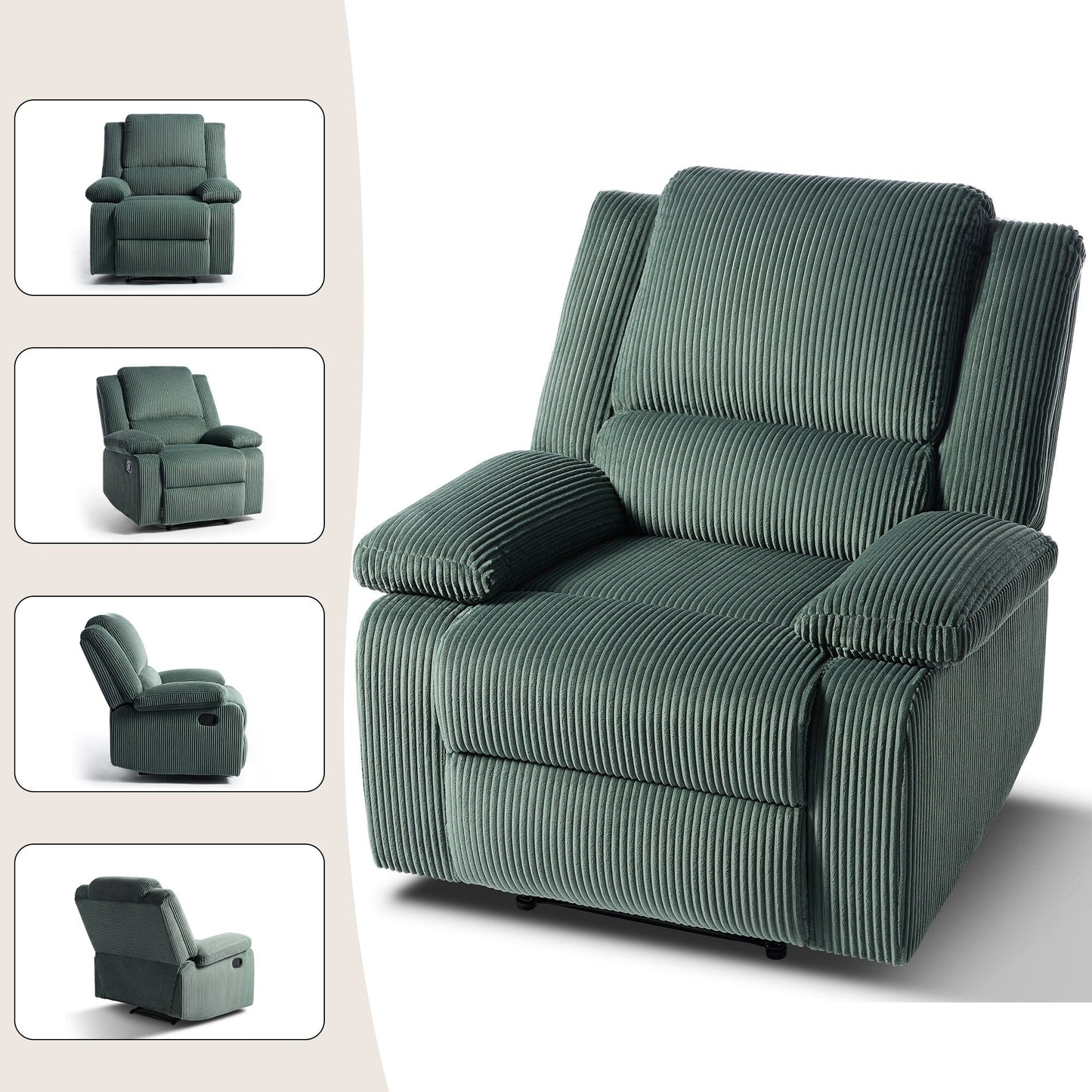 Ensemble de 2 fauteuils inclinables manuels en velours côtelé avec repose-pieds