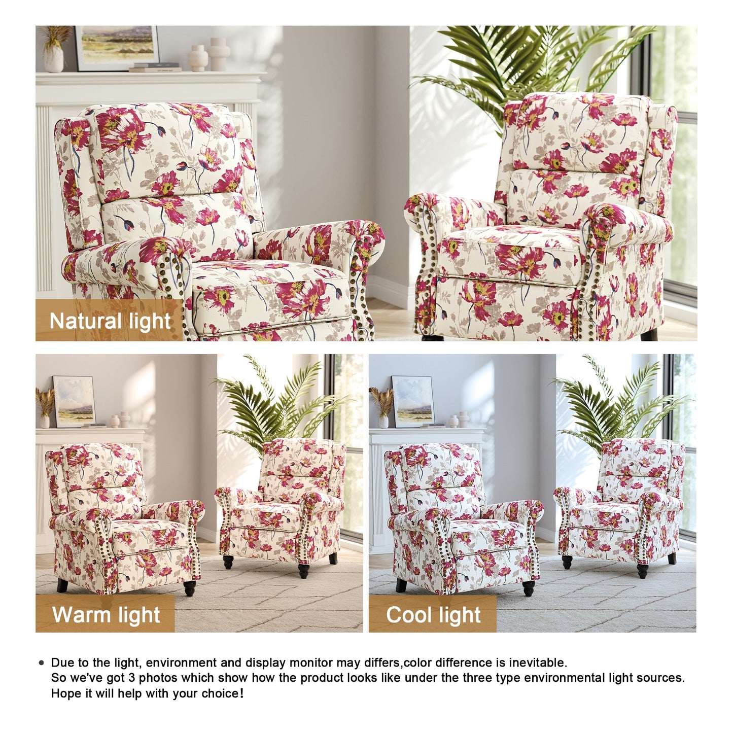 Ensemble de 2 fauteuils inclinables rembourrés avec tête de clou