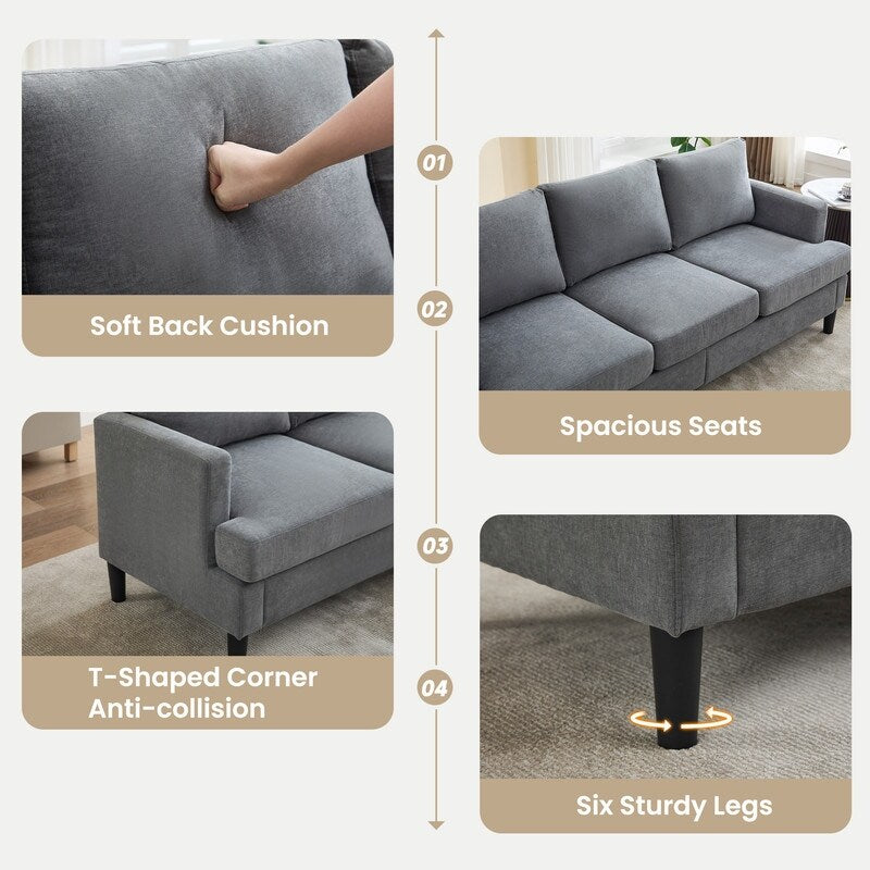 Canapé 3 places - Tissu respirant, accoudoirs de soutien et pieds robustes