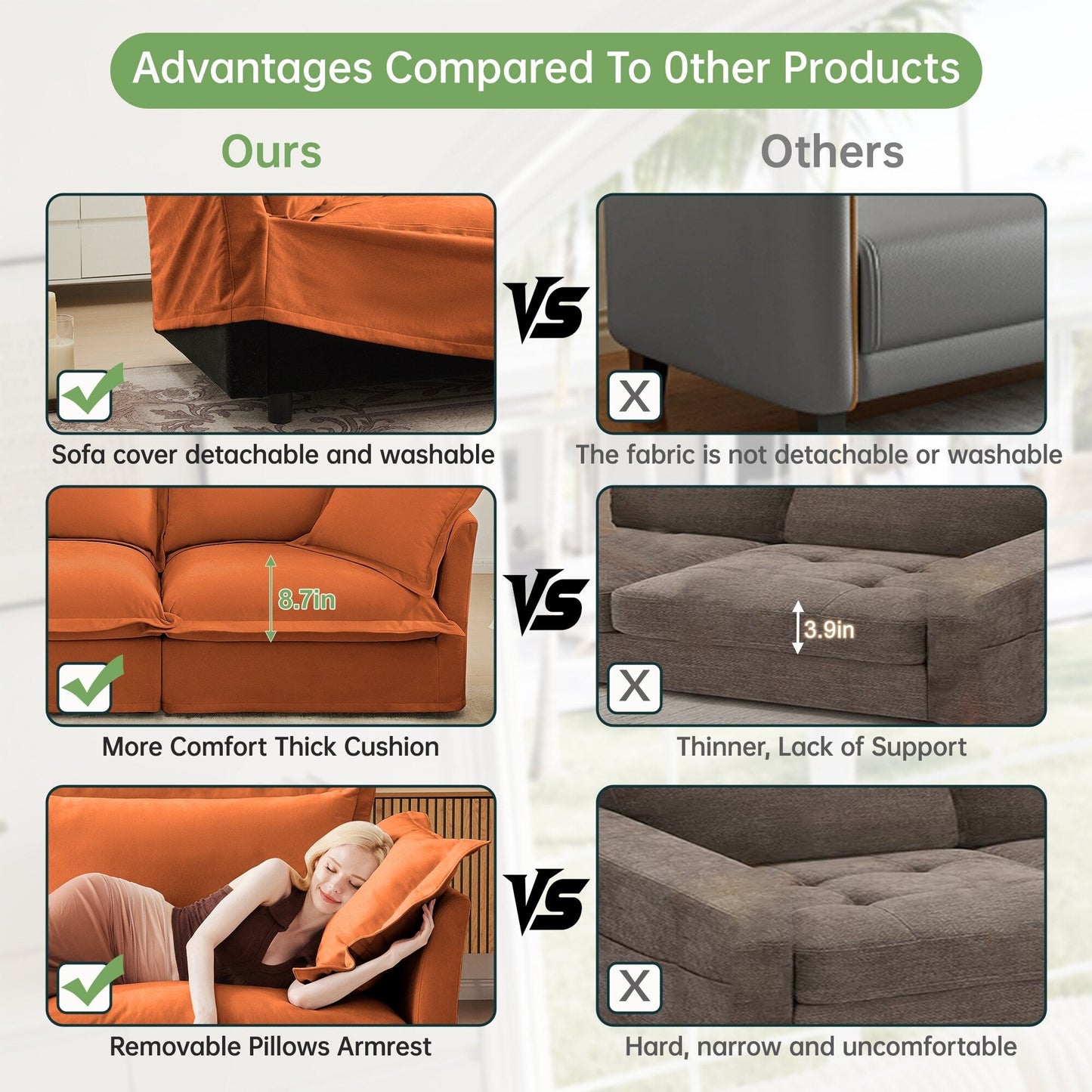 Canapé 4 places en chenille avec housse amovible pour salon