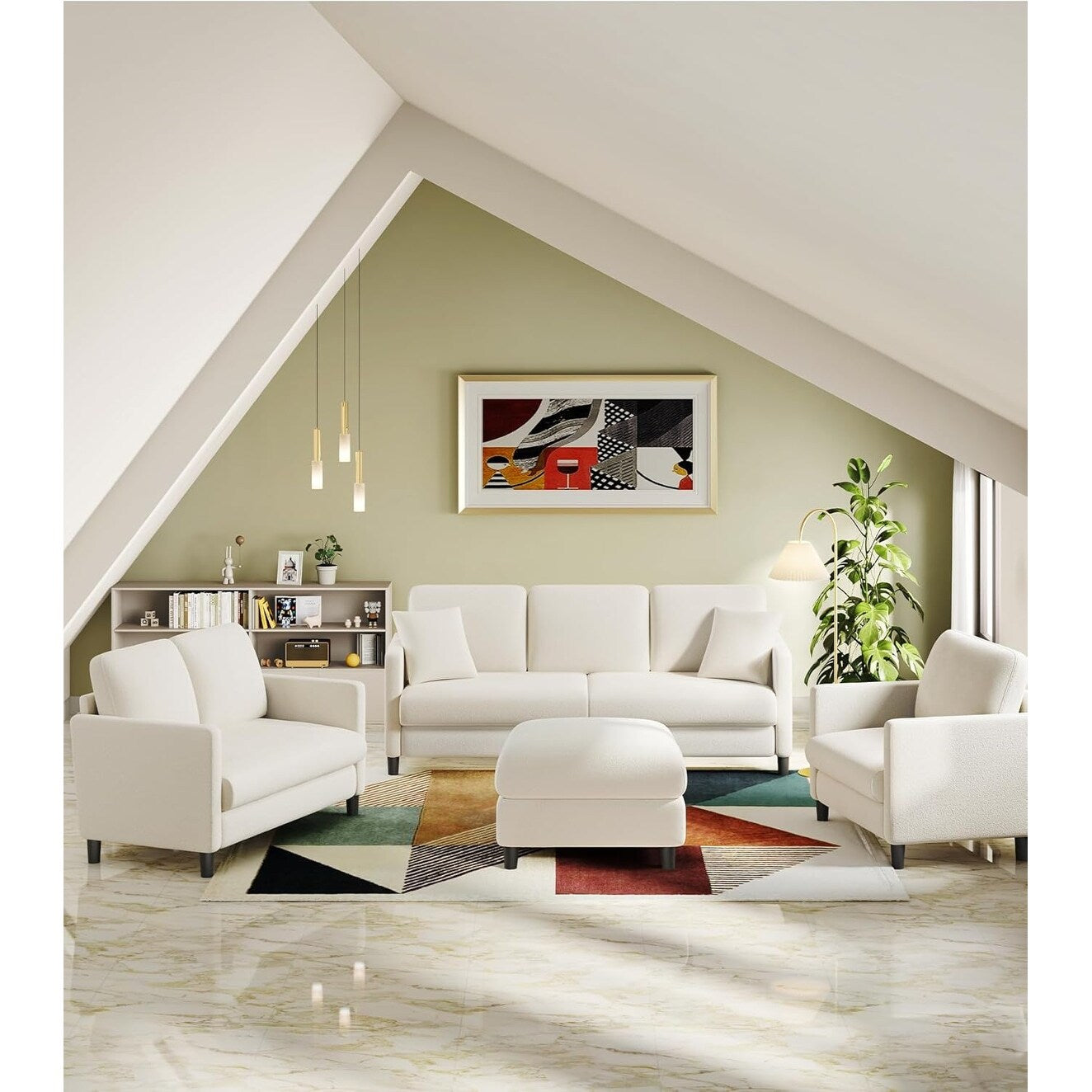 Canapé causeuse confortable Teddy 51 pour petits espaces - Structure tout bois, installation sans outil pour chambre et salon, beige