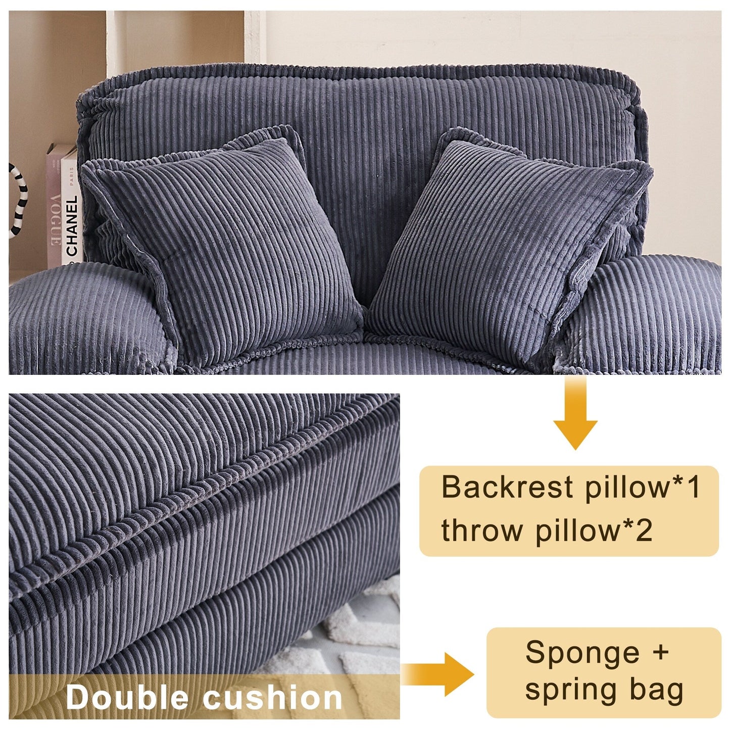 Fauteuil surdimensionné de 56,9 W avec ottoman, fauteuil de lecture pour chambre à coucher, canapé-lit inclinable moderne surdimensionné