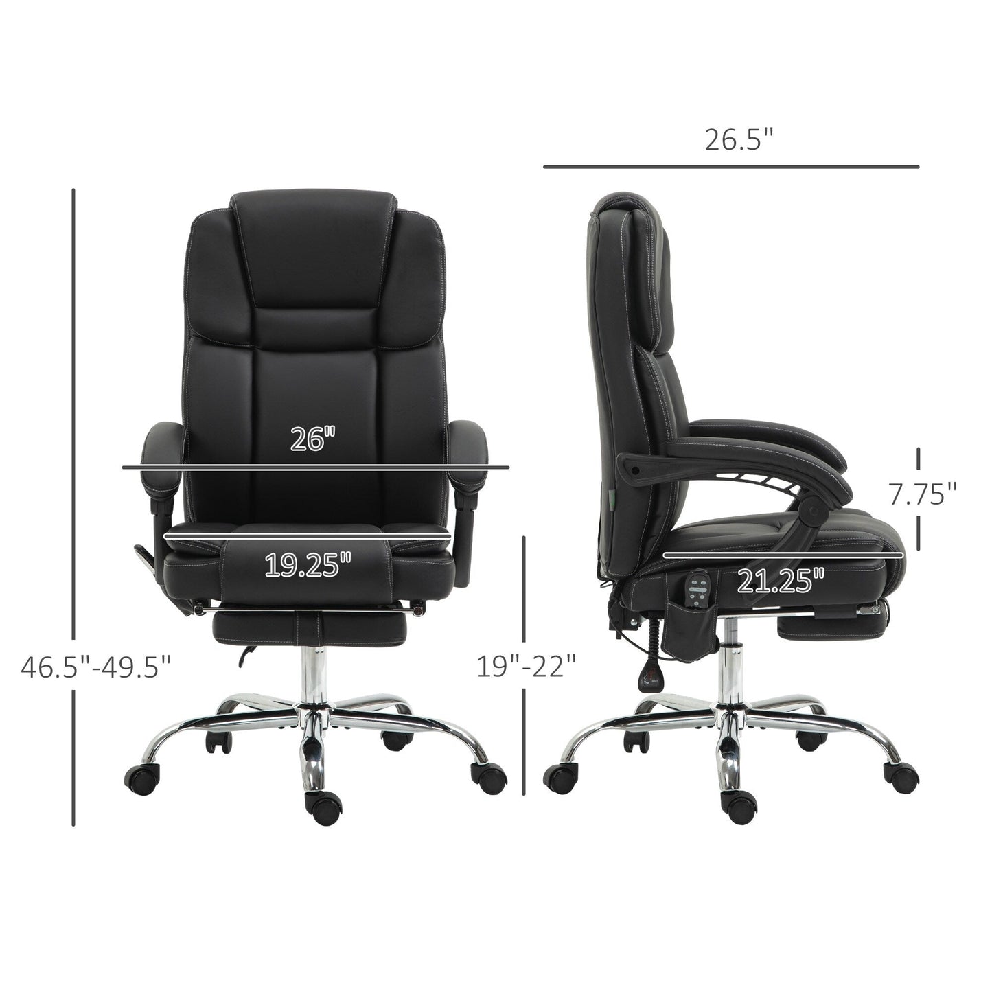 Fauteuil de bureau inclinable avec massage par vibrations à 6 points, revêtement en cuir synthétique, avec chauffage lombaire et repose-pieds