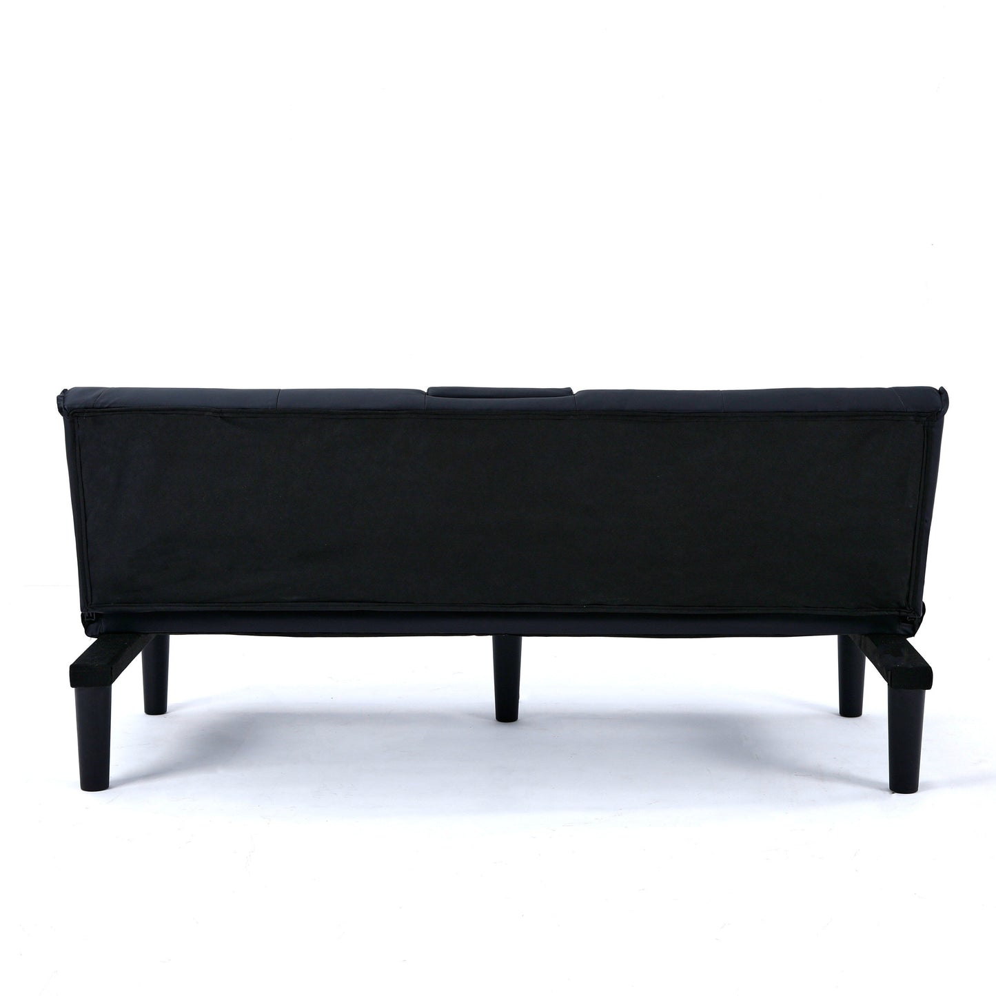 Canapé-lit pliable en PVC noir de 67 pouces avec porte-gobelet pour salon, chambre d'amis, dortoir, bureau