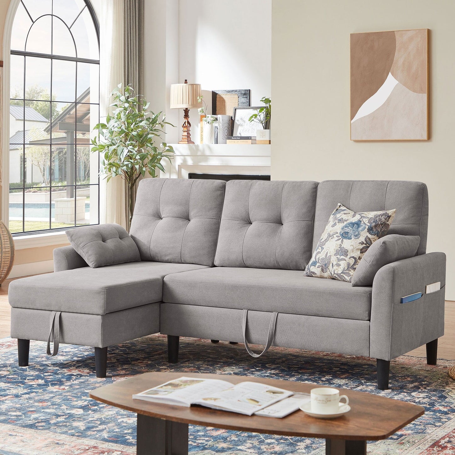 Canapé-lit gigogne rembourré 76,18 avec méridienne de rangement