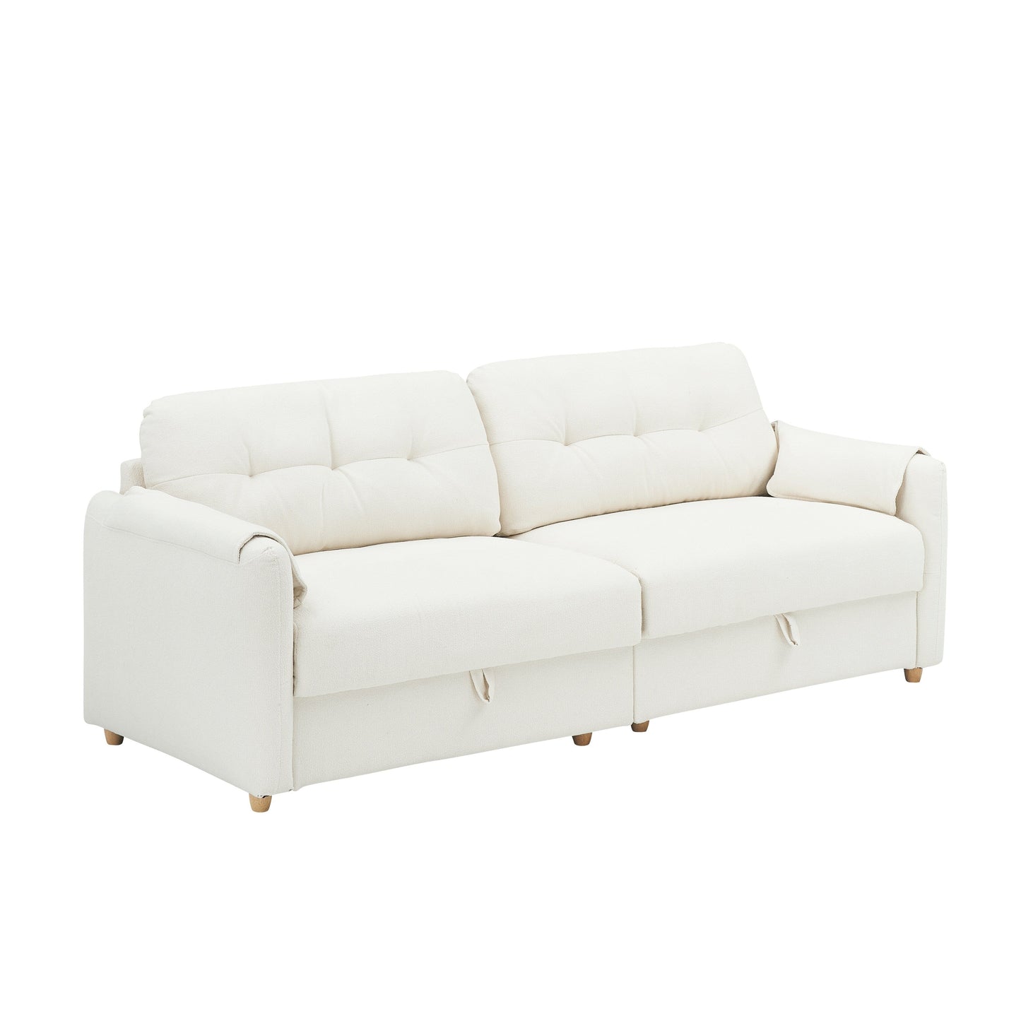 Tissu de canapé en coton et lin Teddy de 79,50 pouces de long, avec pieds longs coniques en métal, bande métallique assortie, élégant et simple - Beige
