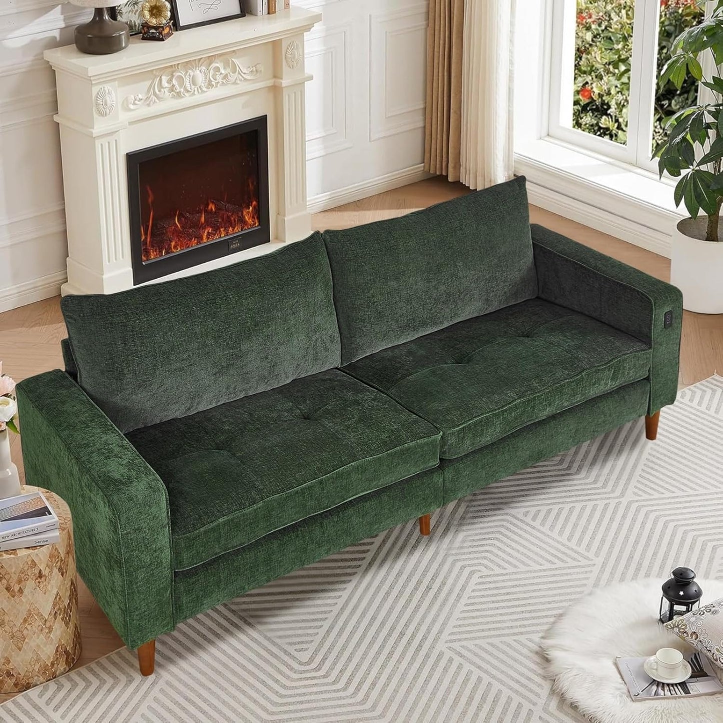 Canapé de salon 82,68 pouces, causeuse avec port USB/Type-C, confortable canapé causeuse en chenille avec housse amovible