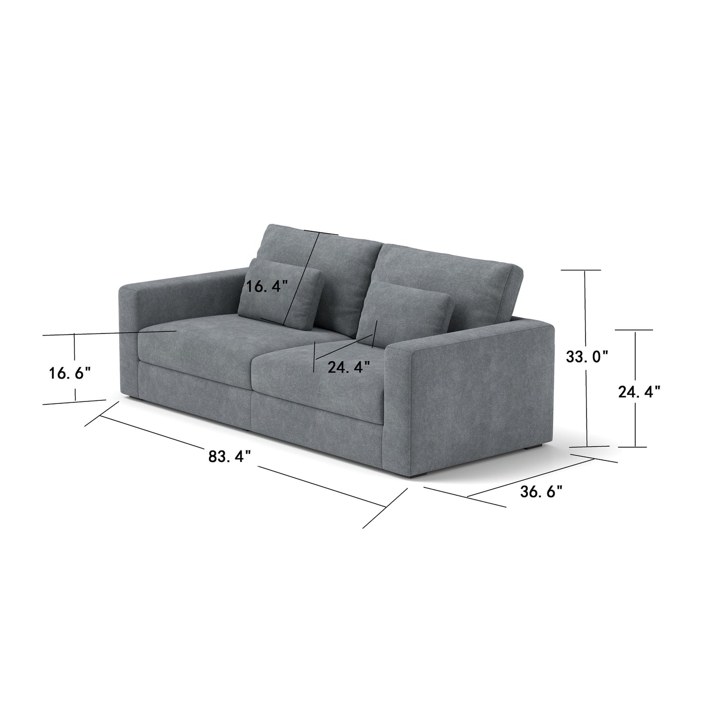 Canapé 3 places en tissu 83Fabric - Confort moelleux à double rembourrage pour salons modernes