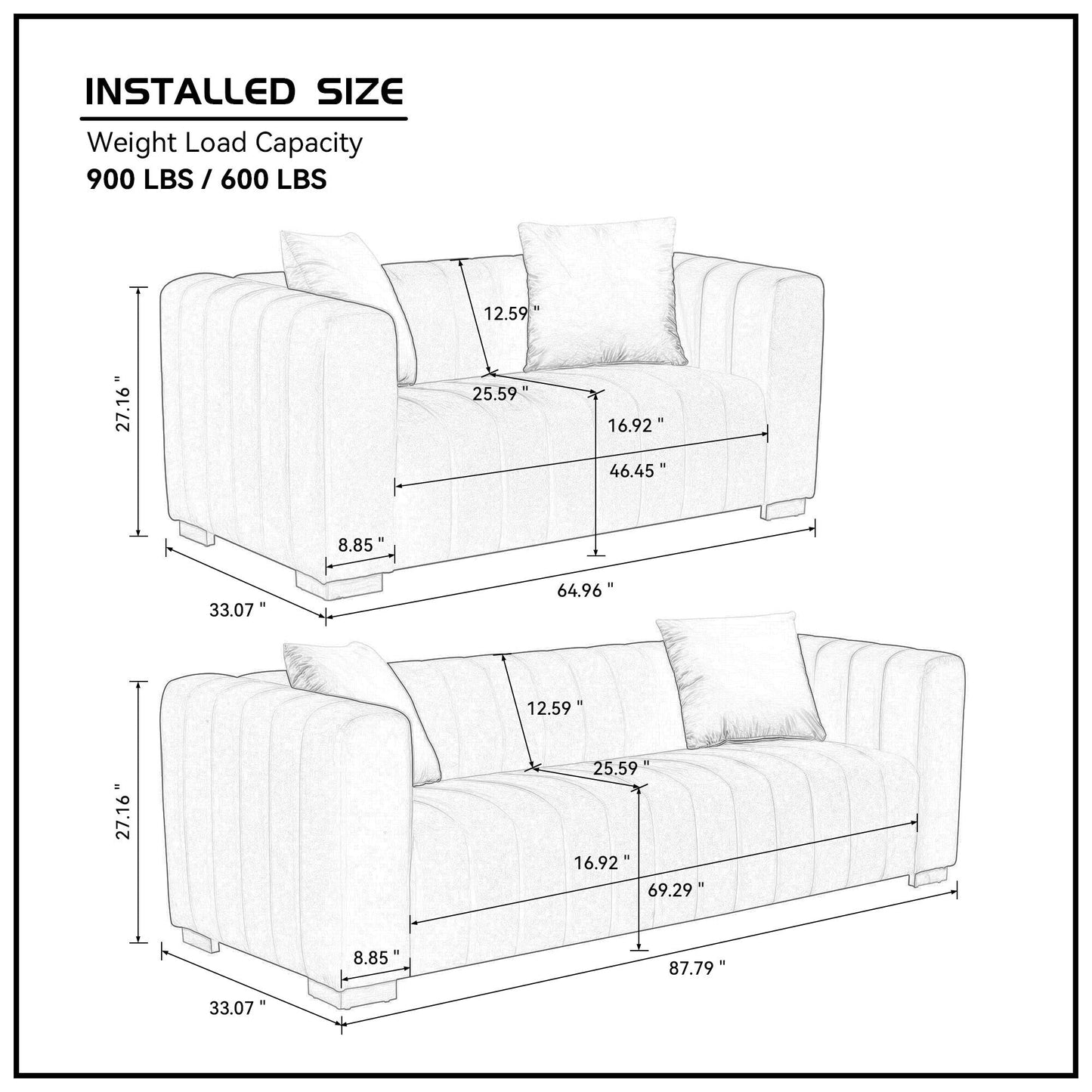 Canapé 3 places en velours 88 avec mains courantes rondes et pieds en métal doré