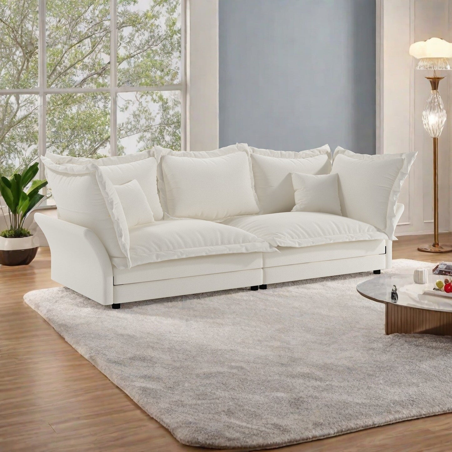 Canapé 3 places en velours 90,55 po avec structure en bois massif - Convertible en fauteuil - Support en éponge haute densité et ressorts