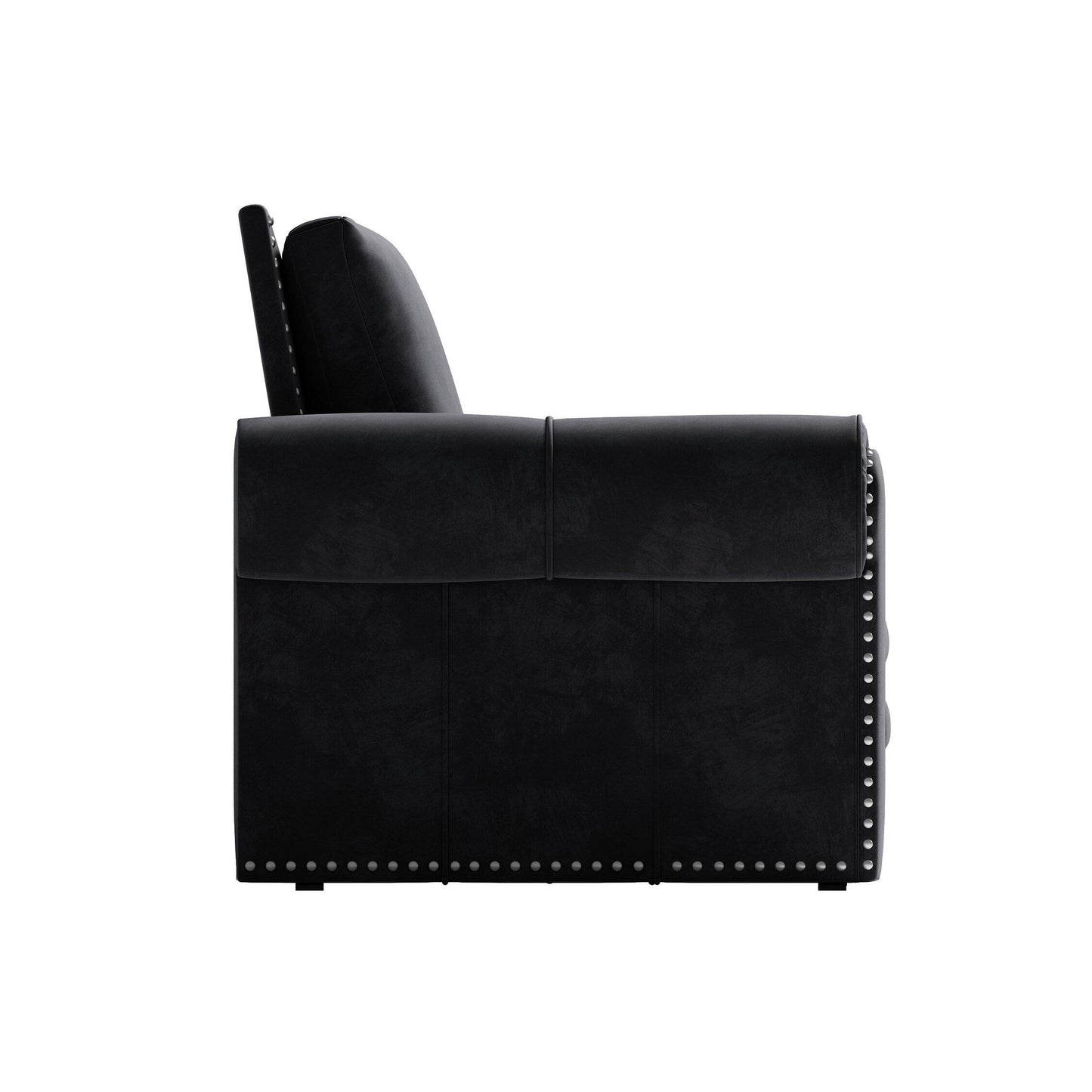 Canapé-lit 3 places en velours 93,7 pouces 3 en 1 avec accoudoirs roulés et garniture cloutée