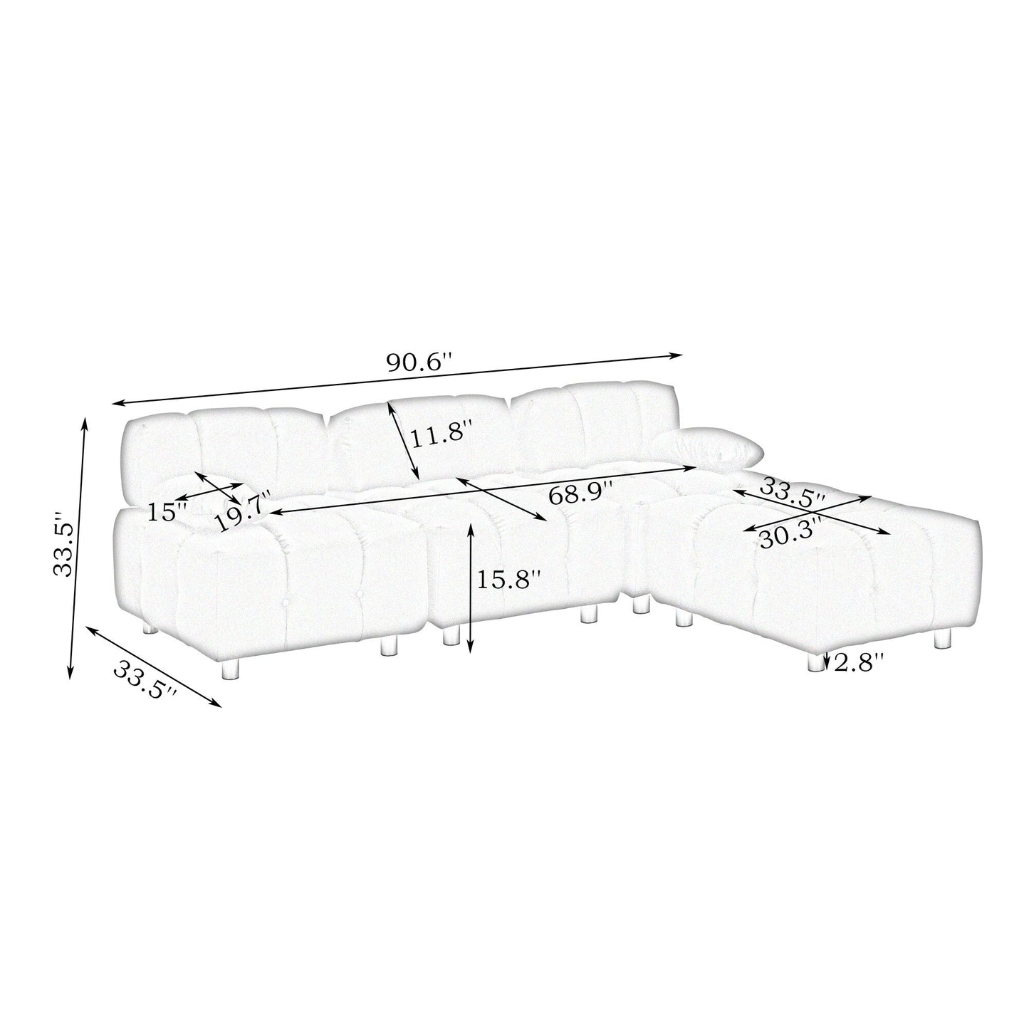 Un canapé blanc en tissu technologique de 90,60 pouces, imperméable, résistant aux taches et aux rayures de chat