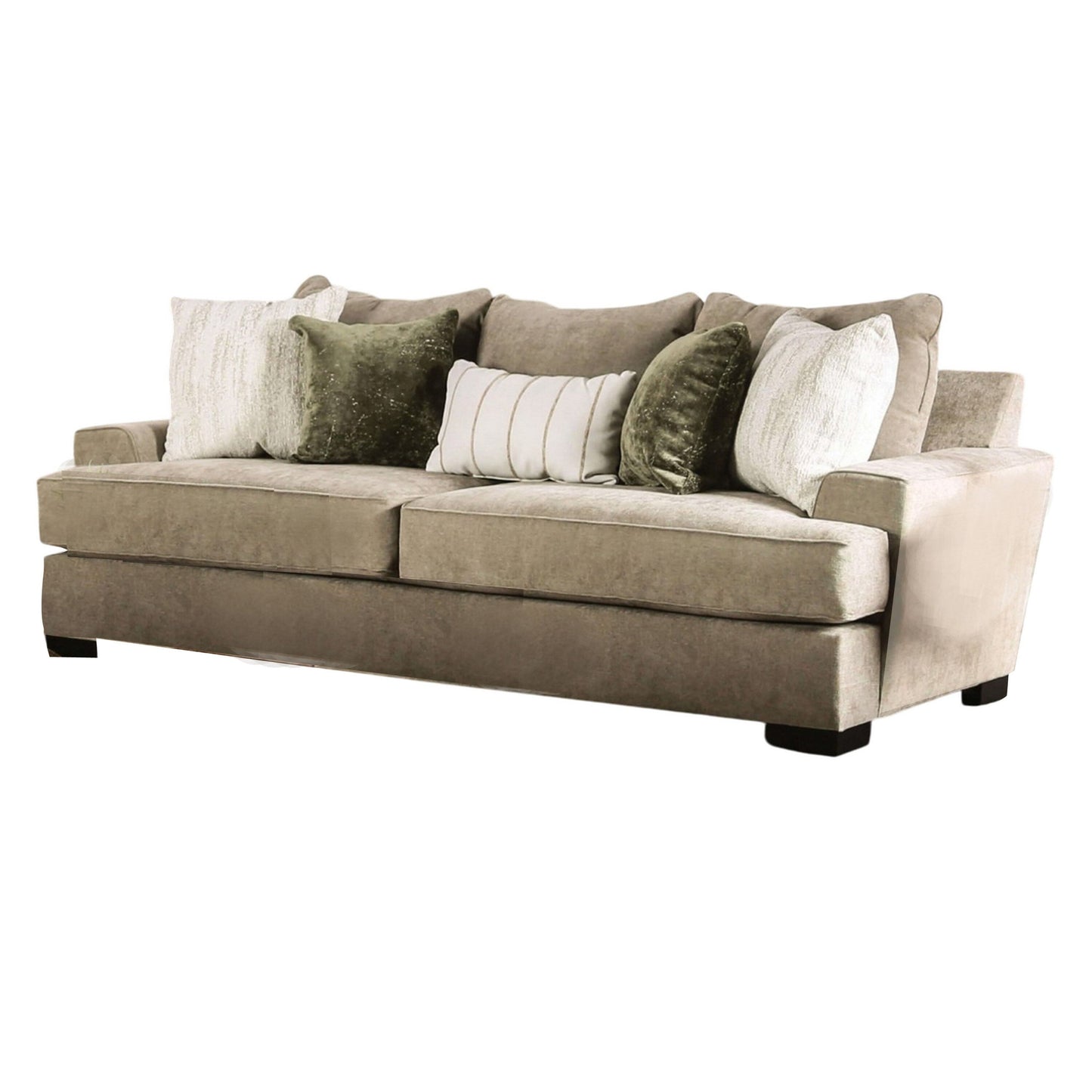 Canapé Adow avec 4 coussins décoratifs, dont 1 lombaire, 255 cm, vert, ivoire