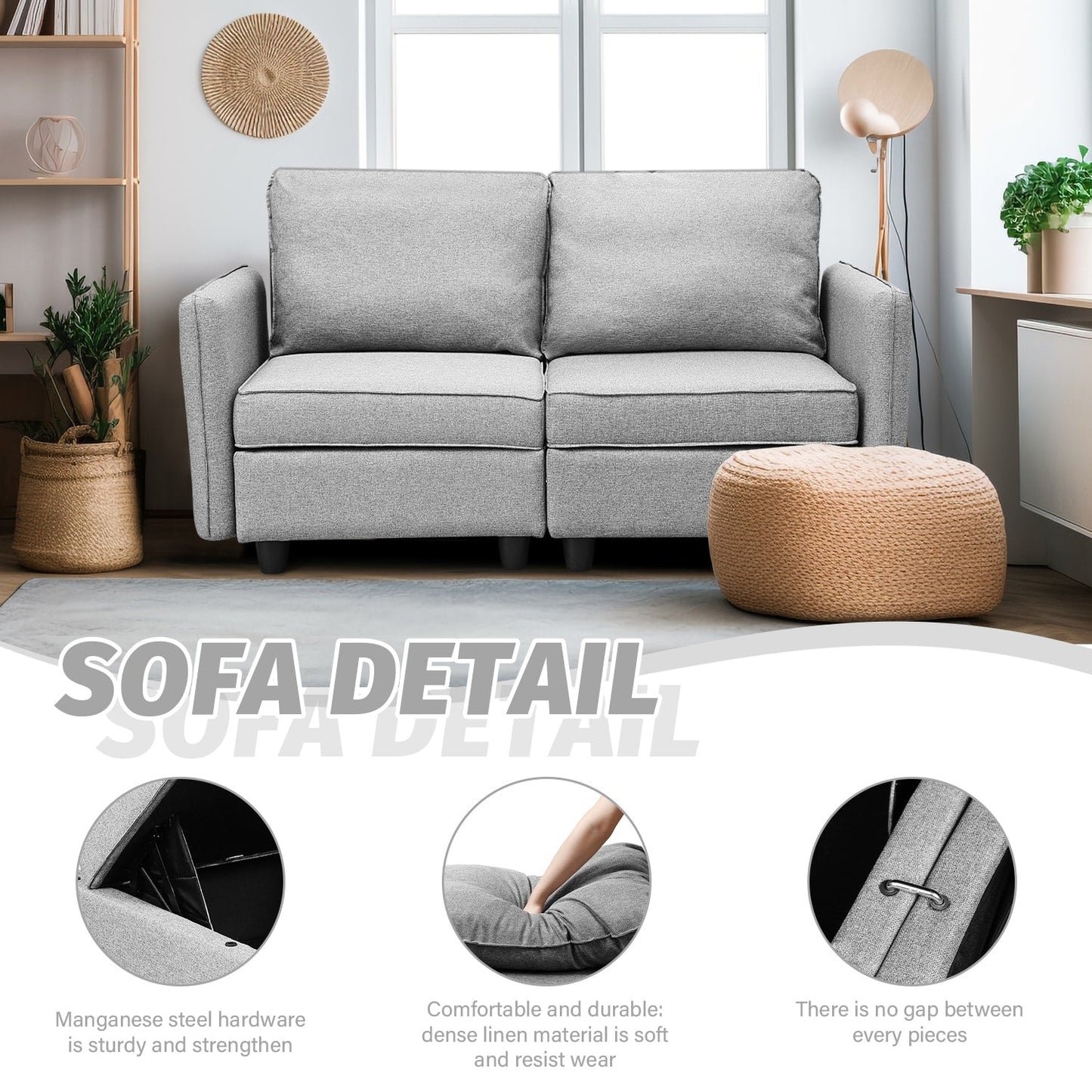 Canapé avec rangement, canapé rembourré avec tissu en lin moderne