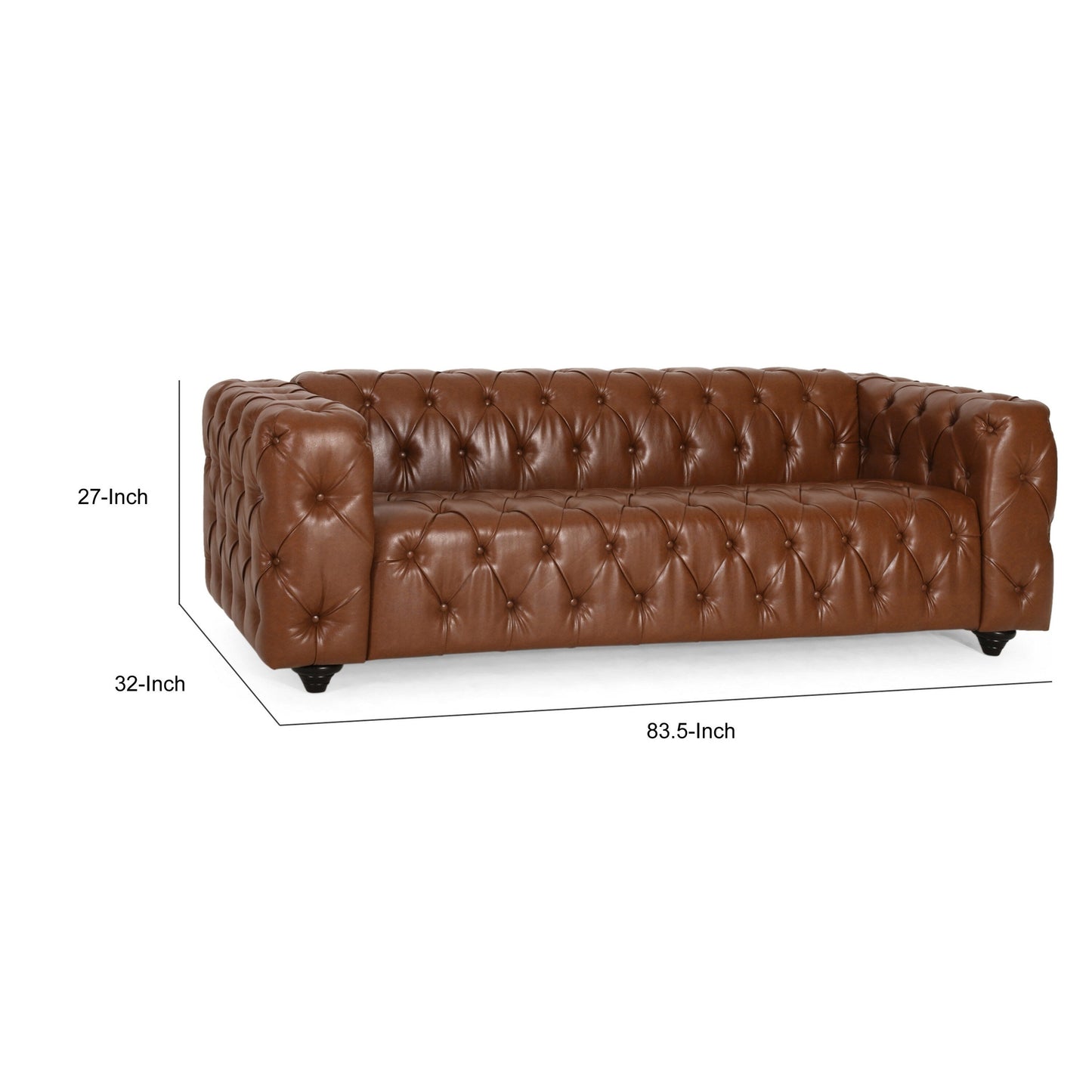 Canapé Arlo, Chesterfield capitonné, revêtement en similicuir marron, noir, 84 pouces