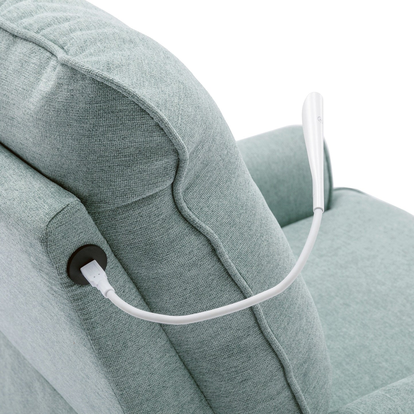 Fauteuil inclinable pivotant à 270° beige avec ports USB, base basculante, poche latérale et lampe tactile pour un usage domestique