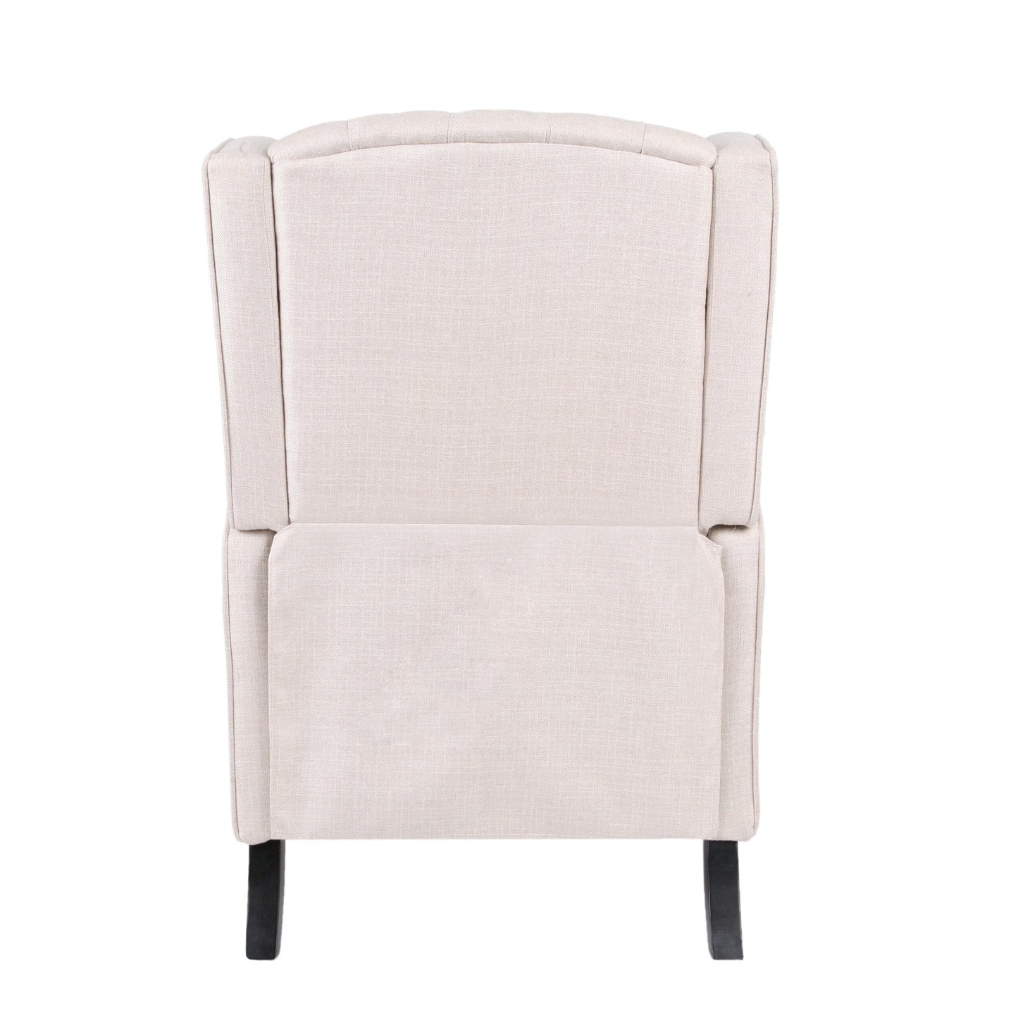 Fauteuil inclinable à oreilles en tissu beige de style milieu du siècle avec repose-pieds et dossier capitonné
