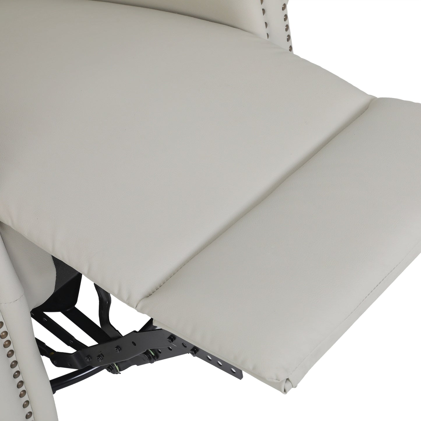 Fauteuil inclinable manuel pivotant à 360° en cuir PU beige avec dossier et repose-pieds réglables, décoration cloutée