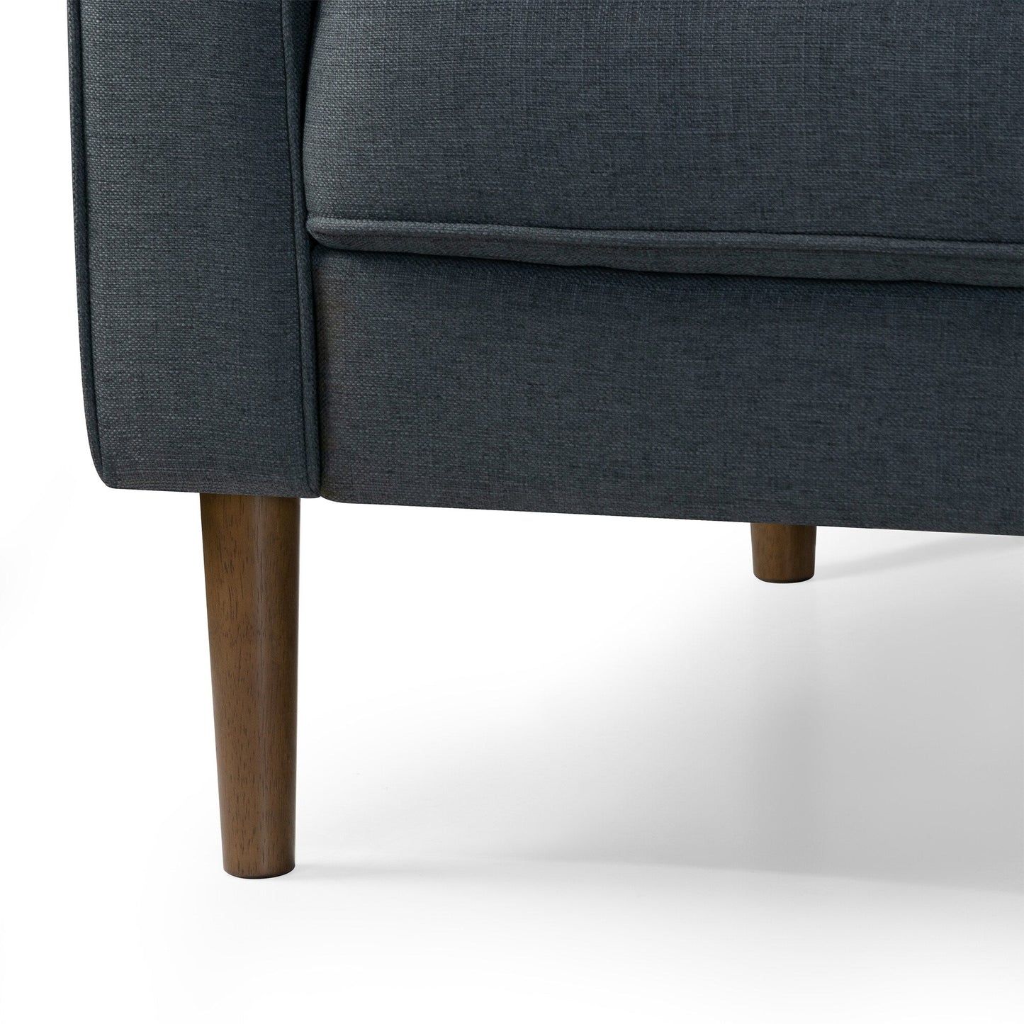 Canapé Bisera en tissu sergé gris foncé avec pieds en bois de noyer