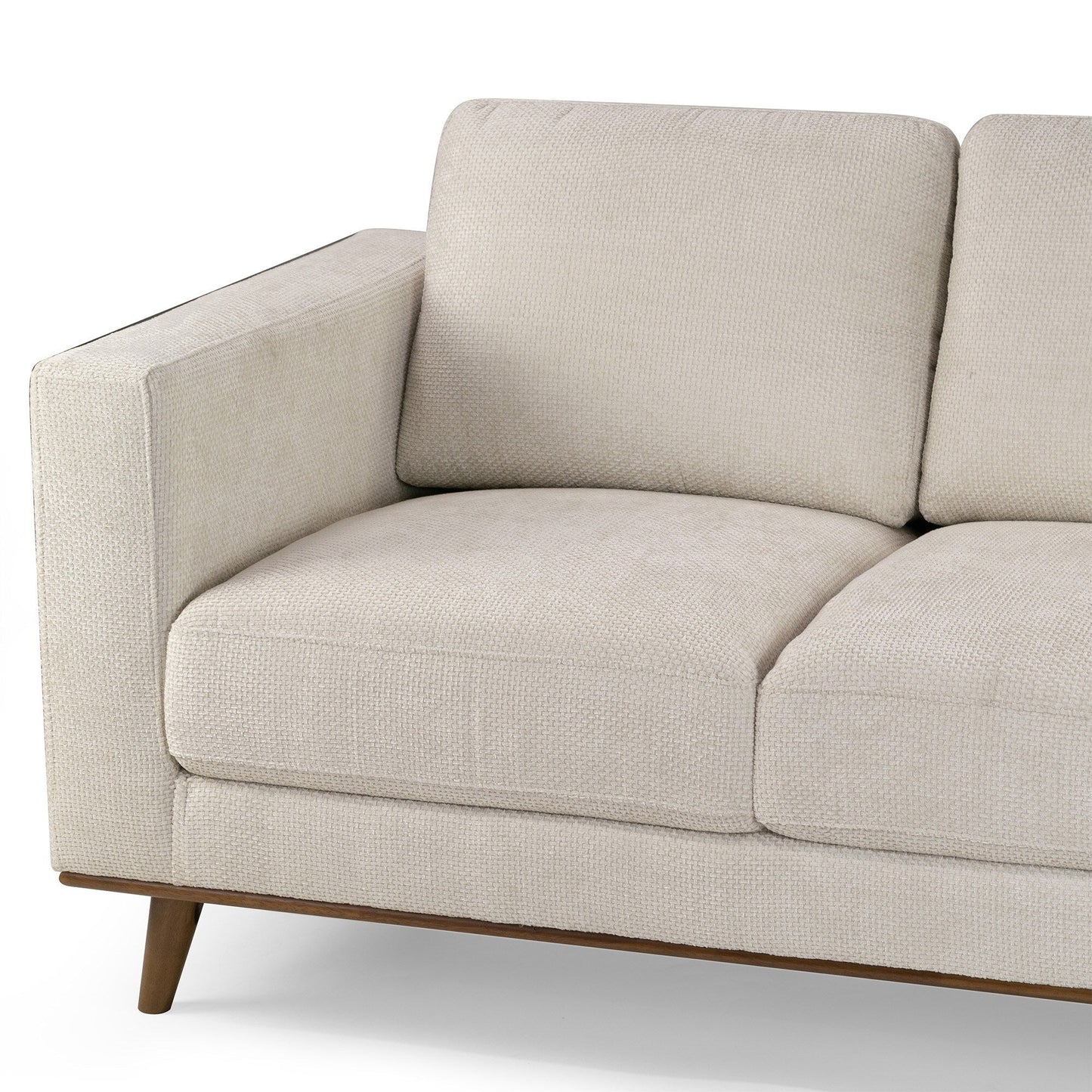 Canapé Bishop en velours côtelé blanc avec pieds en bois de noyer