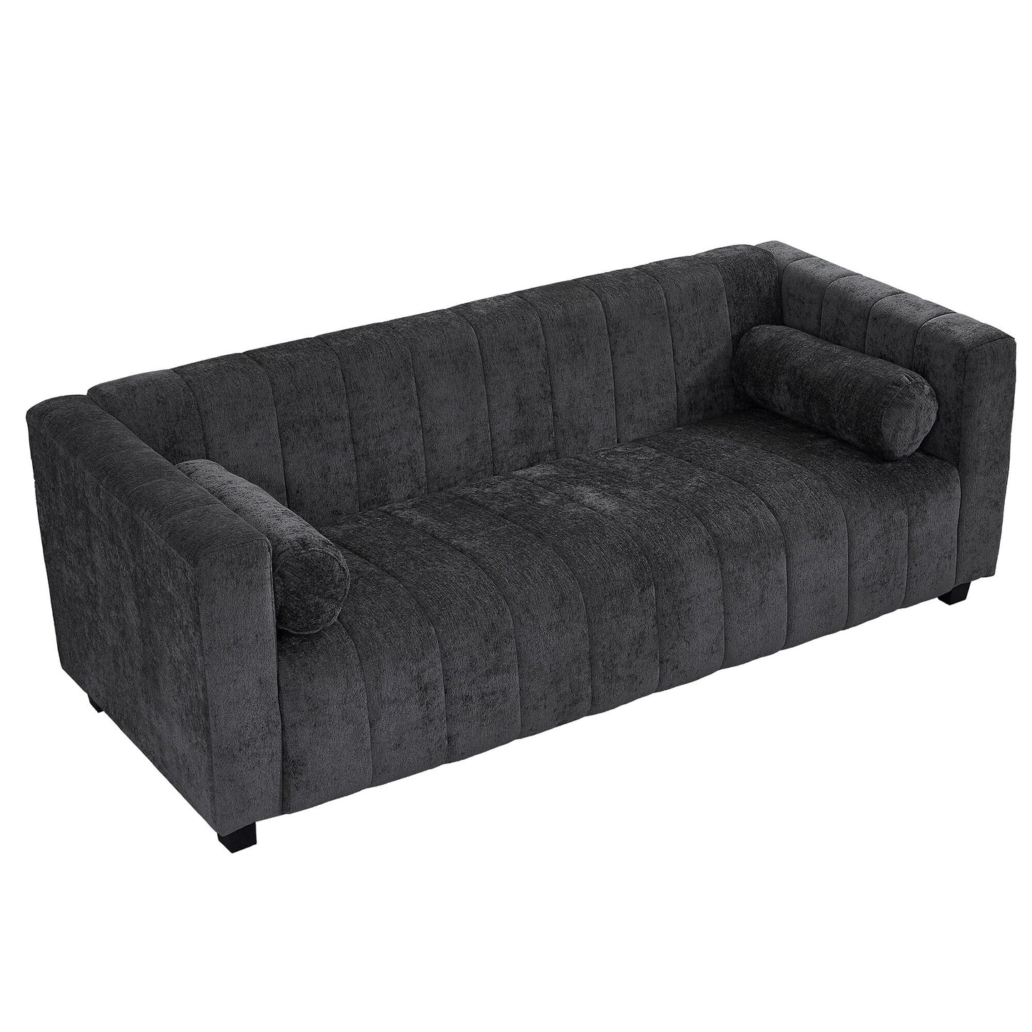 Canapé 3 places rembourré en chenille noire de 78,7 pouces avec assise extra-large et coussins amovibles