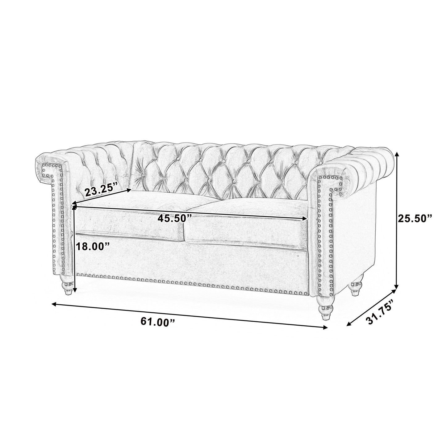 Canapé Chesterfield noir capitonné à boutons avec têtes de clous