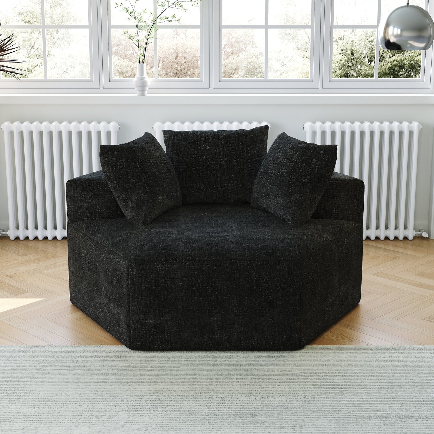 Canapé-lit simple moderne noir 54 en éponge chenille avec coussin de dossier pour salon