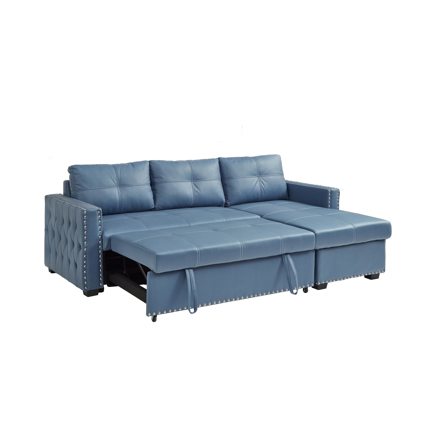 Canapé convertible bleu en microfibre de 88 pouces avec lit gigogne et méridienne de rangement