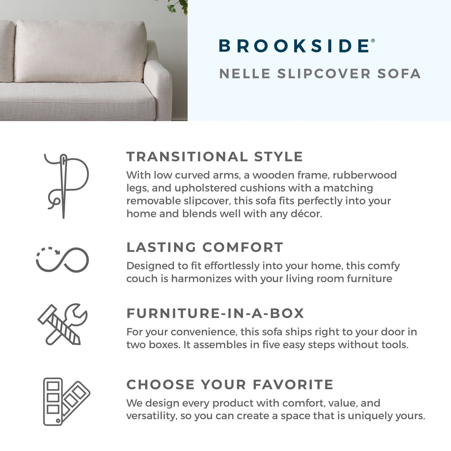 Canapé 3 places Brookside Nelle avec housse rembourrée