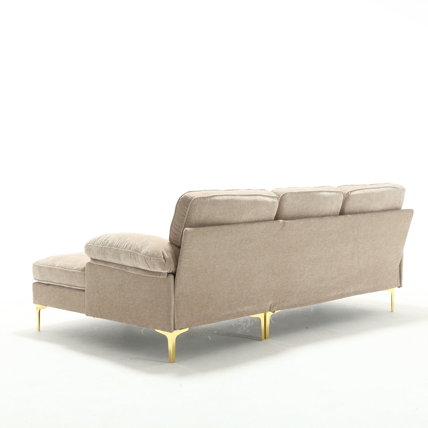 Canapé 3 places en L marron moderne de 85 pouces, avec cadre en bois de haute qualité, coussins à ressorts et coussins de taille, design classique.