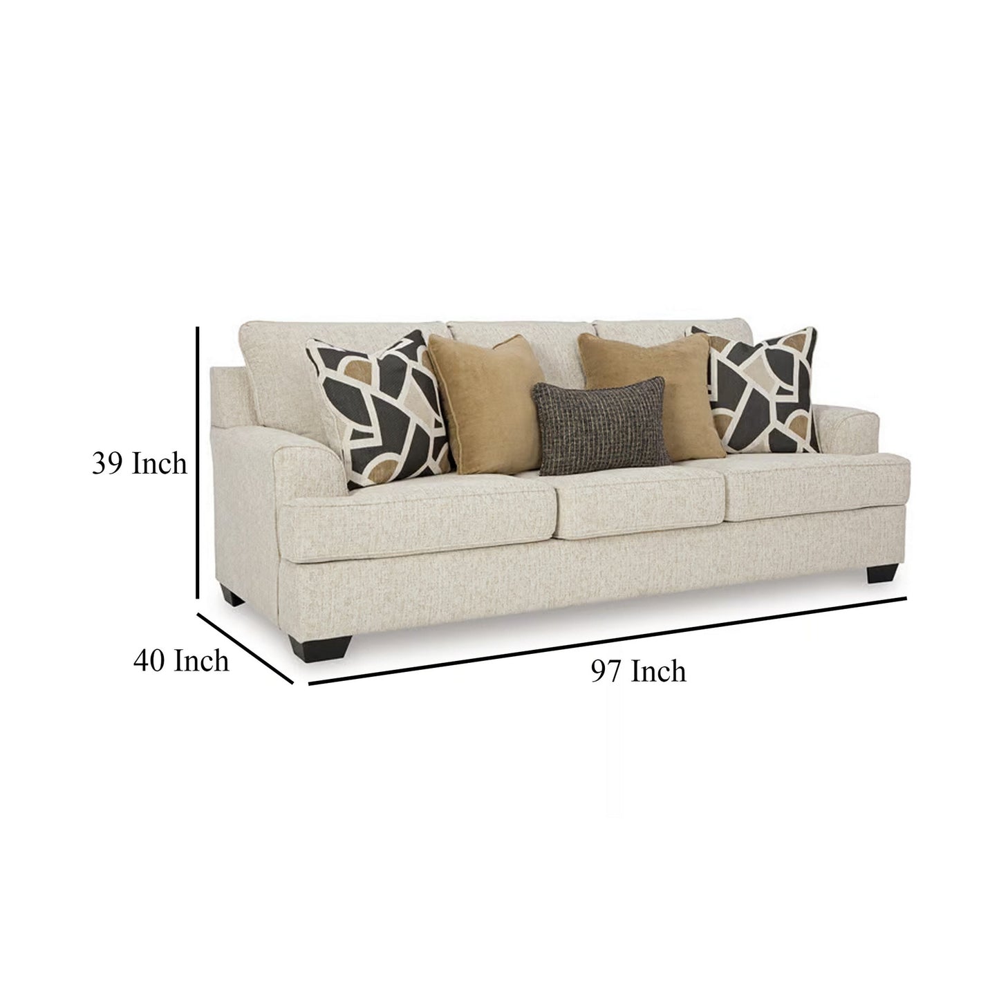 Canapé Burgess, polyester beige quartz, 5 coussins décoratifs, 97 pouces
