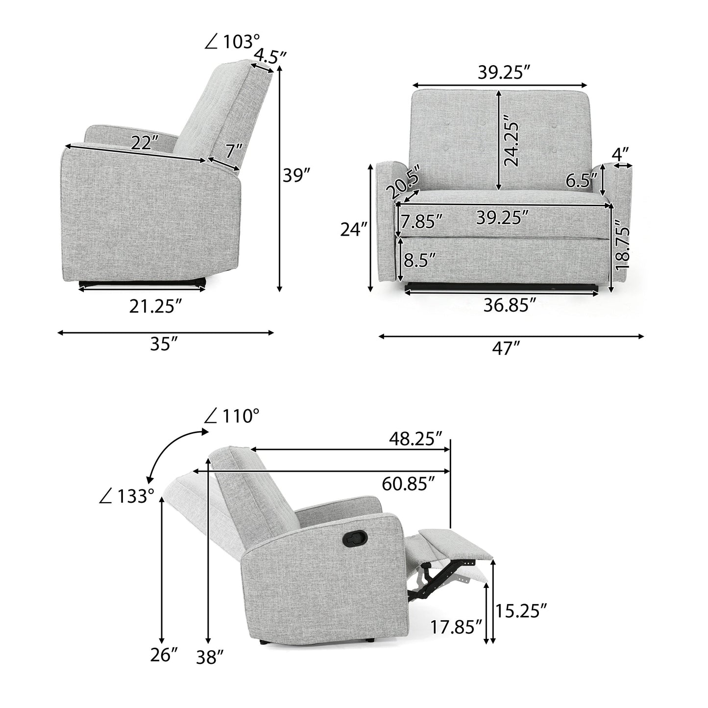 Fauteuil inclinable surdimensionné capitonné Calliope par Christopher Knight Home