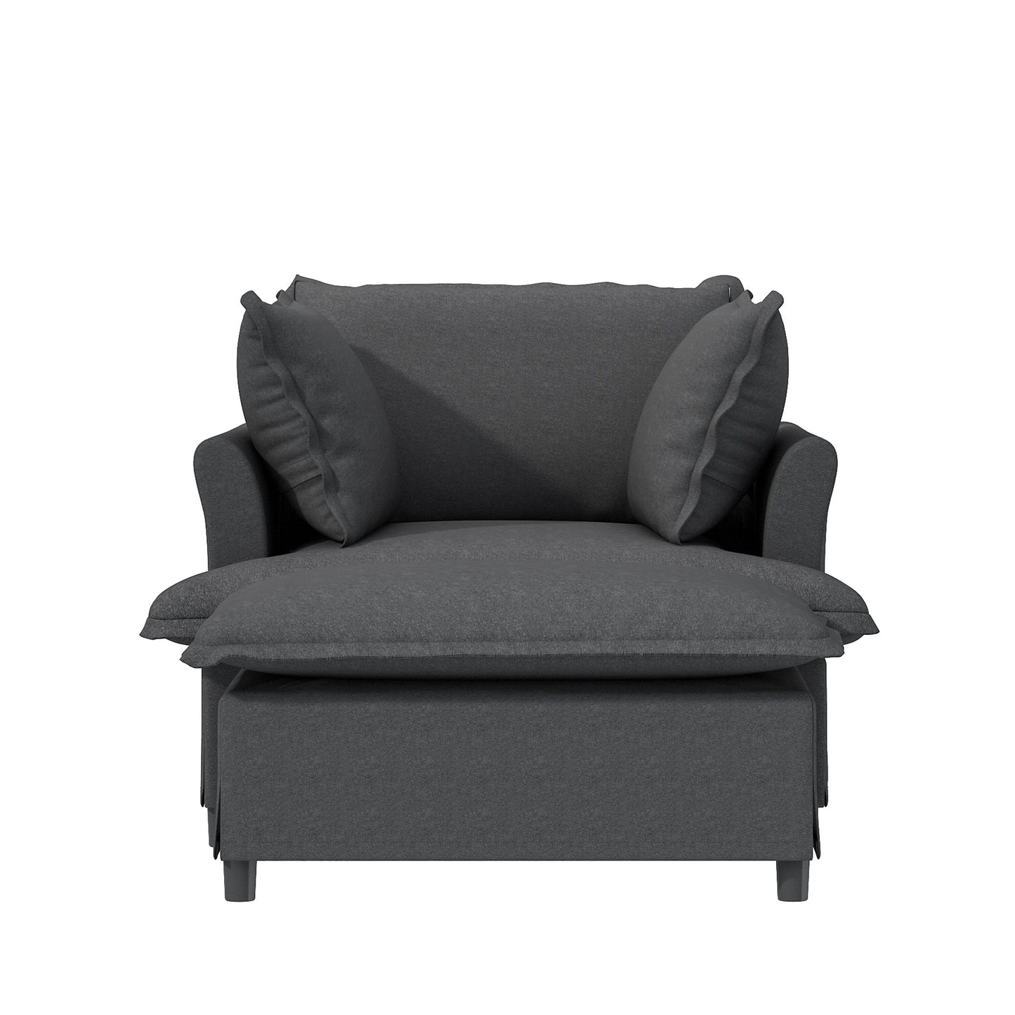 Chaise longue, canapé-lit simple en chenille avec assise large, fauteuil-lit rembourré avec pouf amovible, ensemble de canapé de lecture