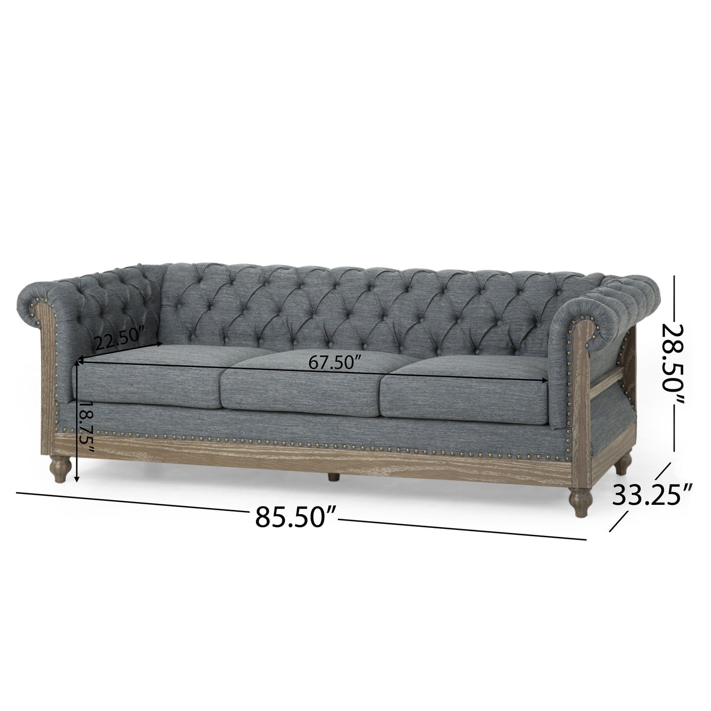 Canapé Chesterfield 3 places capitonné de style rétro anthracite avec pieds en bois pour le salon