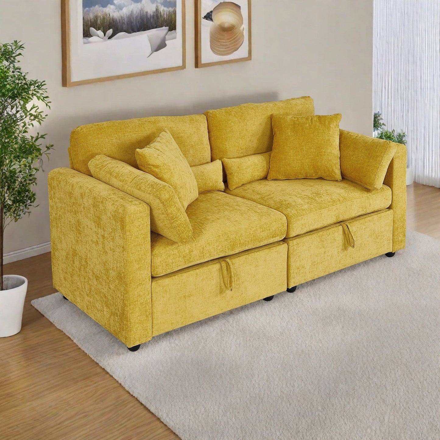 Canapé 2 places en chenille avec pieds en bois massif et pieds en quincaillerie antirouille