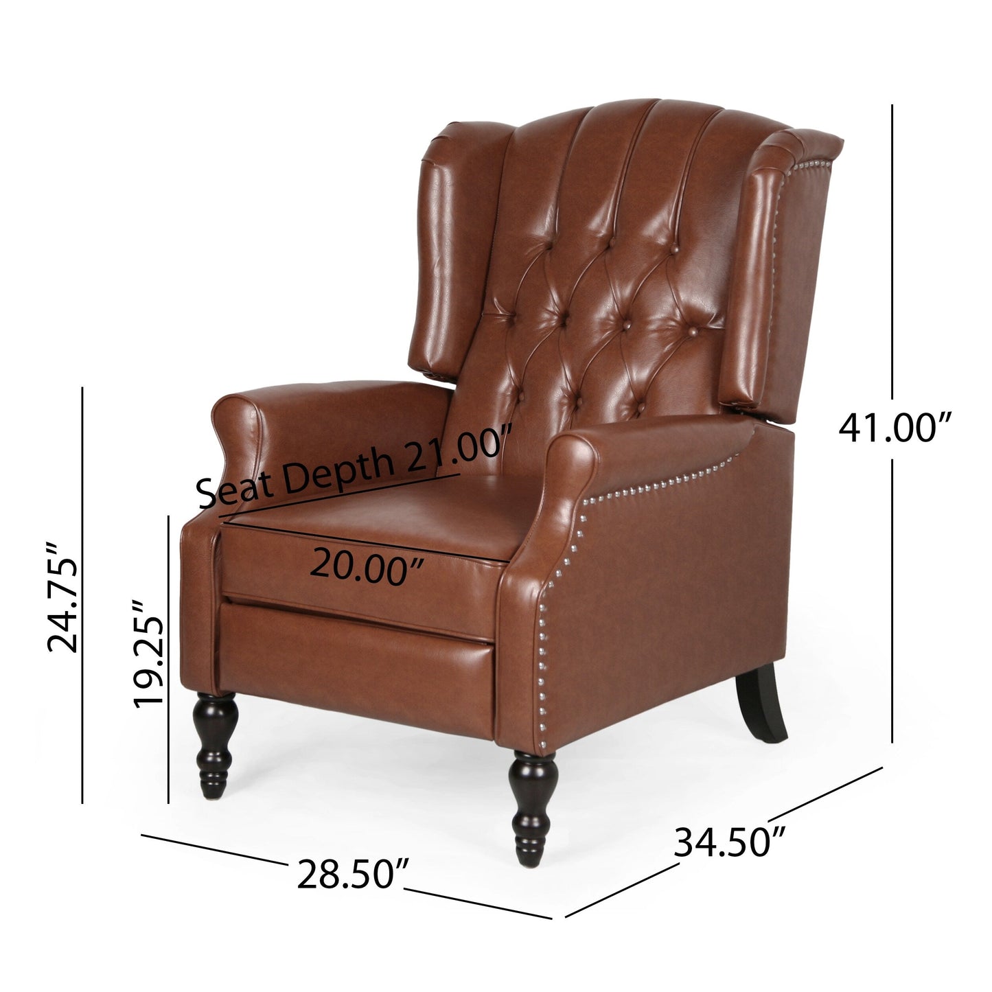 Fauteuil club inclinable en cuir reconstitué Walter Brown par Christopher Knight Home