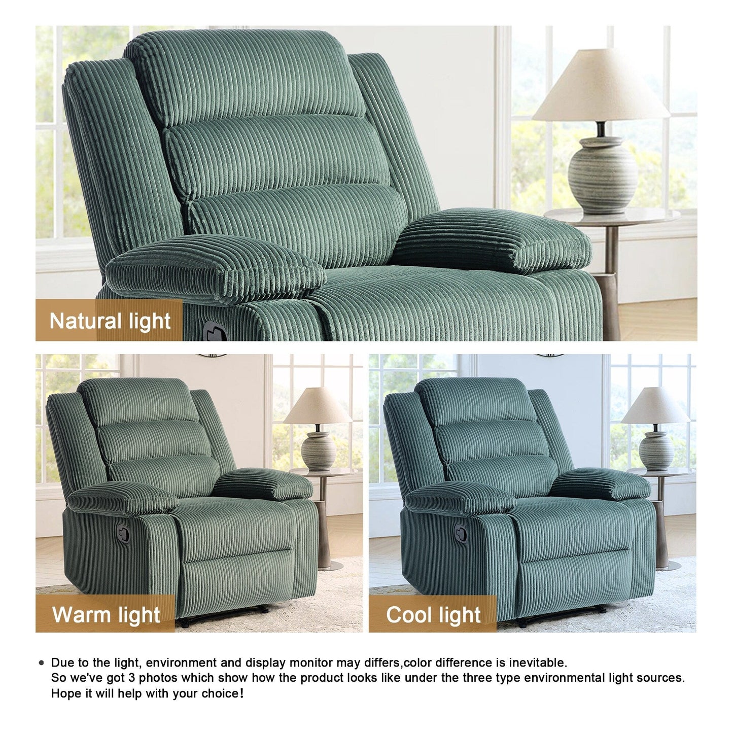 Fauteuil inclinable manuel classique rembourré en velours côtelé