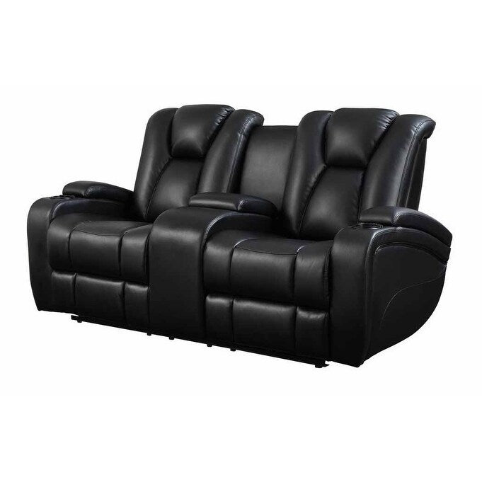 Canapé électrique Delange en similicuir noir avec appuie-têtes