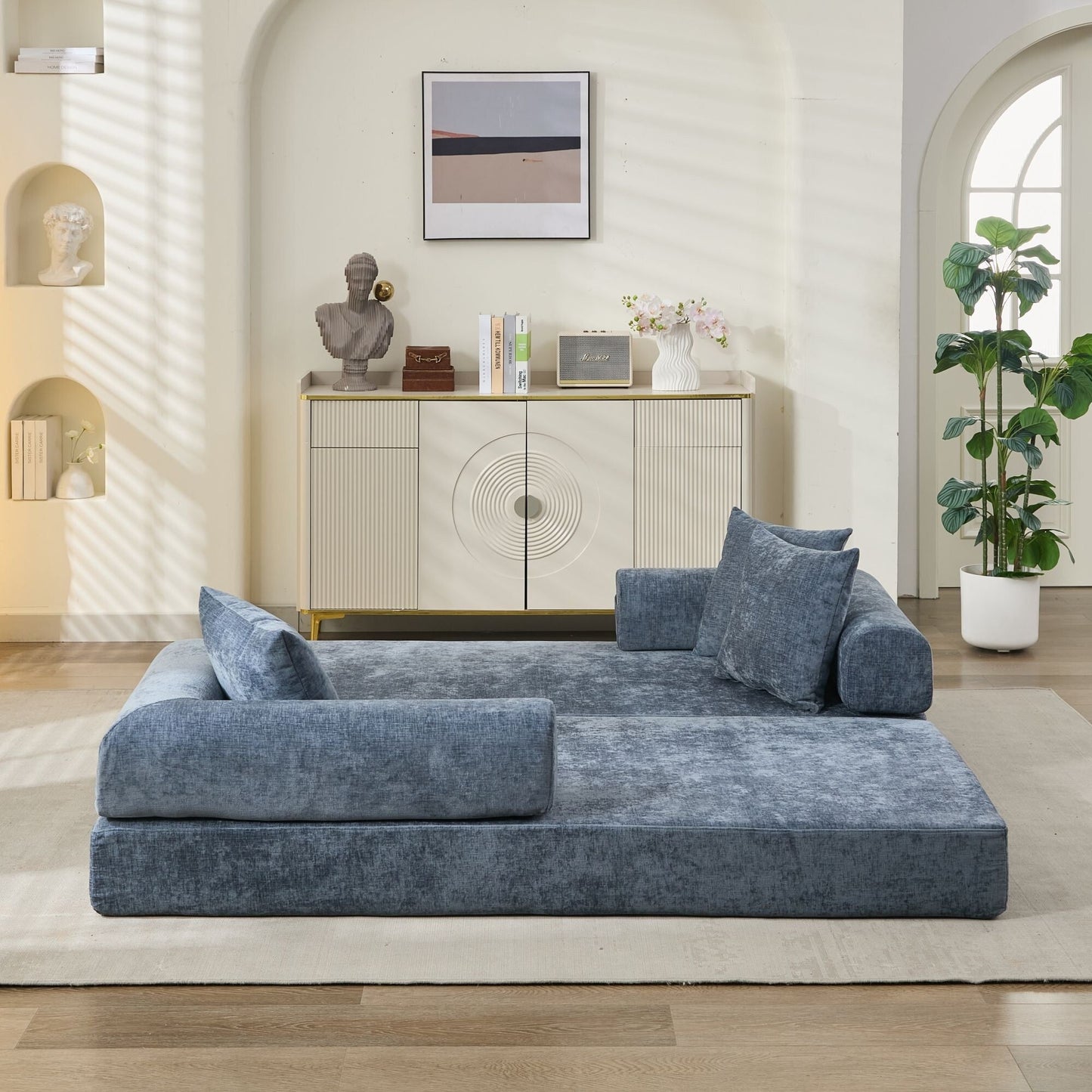 Canapé-lit convertible confortable avec matelas pliant, canapé-lit de sol, canapé de sol en chenille avec accoudoir, canapé de salon de sol