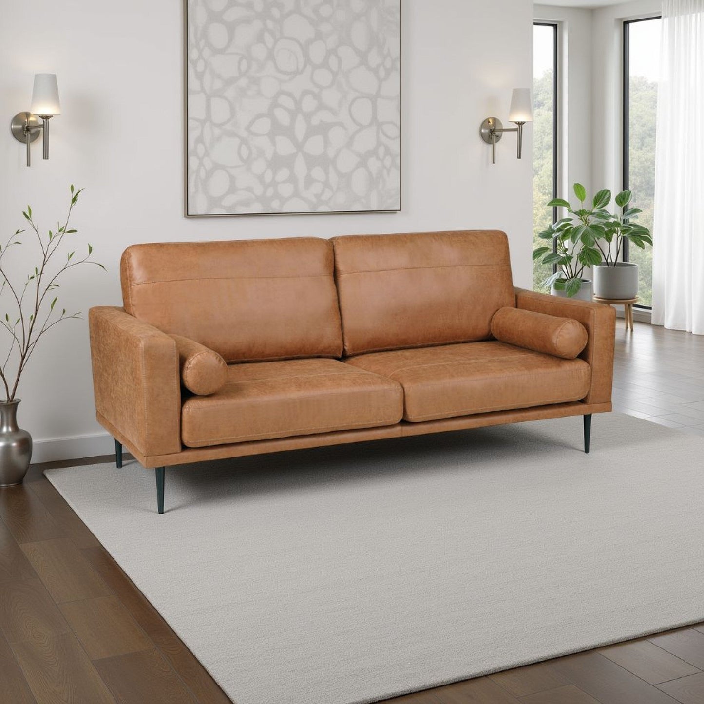 Canapé Coxi avec 2 coussins traversins, microfibre marron douce, 82 pouces