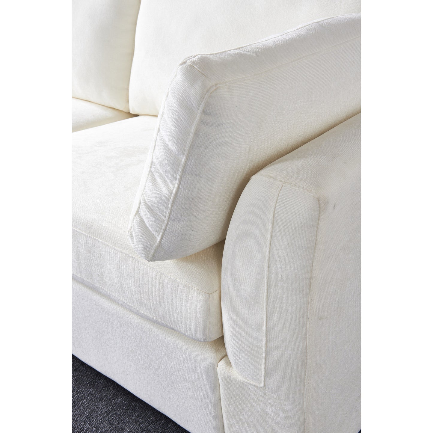 Canapé modulable en chenille blanc crème avec cadre en bois