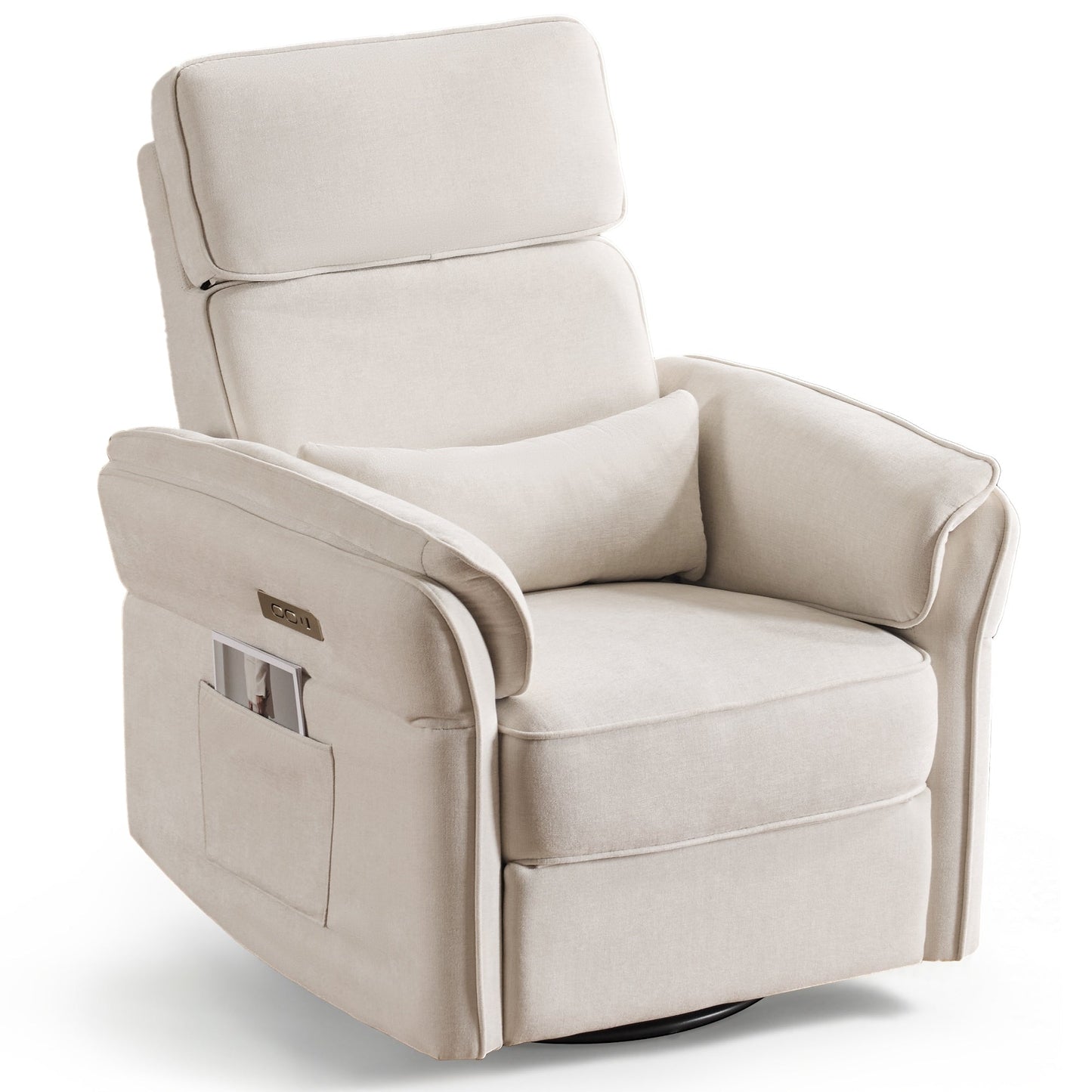 Fauteuil inclinable pivotant et électrique EROMMY avec appui-tête et accoudoirs réglables, chargement USB et Type-C, fauteuil inclinable pour chambre d'enfant