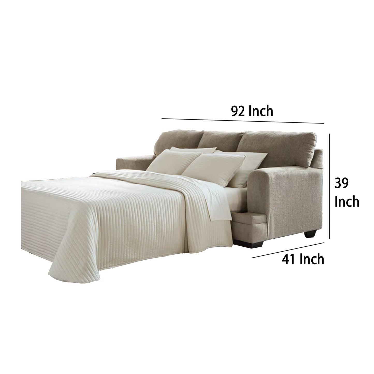 Canapé-lit Ead, lit queen size en mousse à mémoire de forme, 4 coussins décoratifs, taupe brun