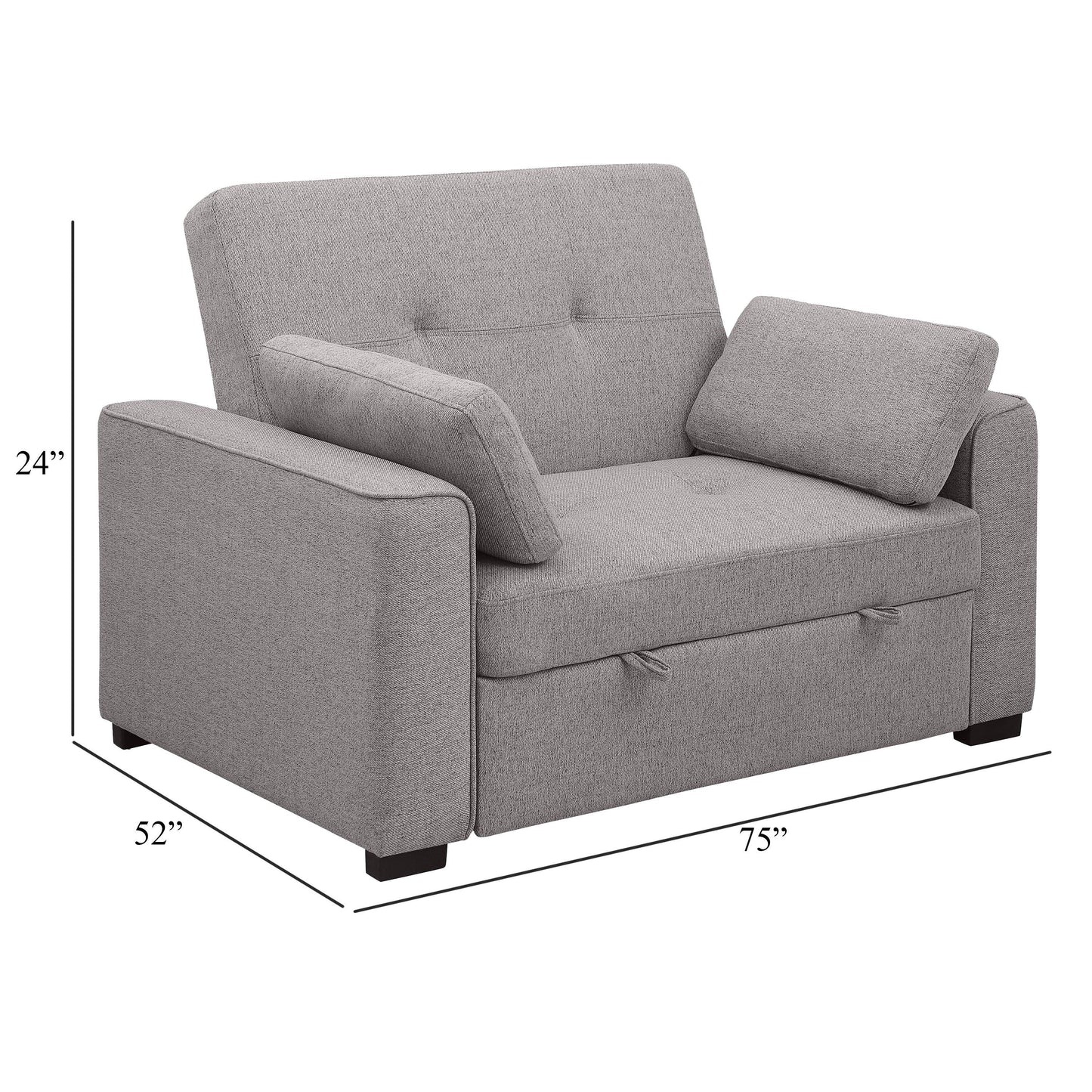 Canapé-lit convertible Edina, 2 oreillers, tissu gris, 190 cm