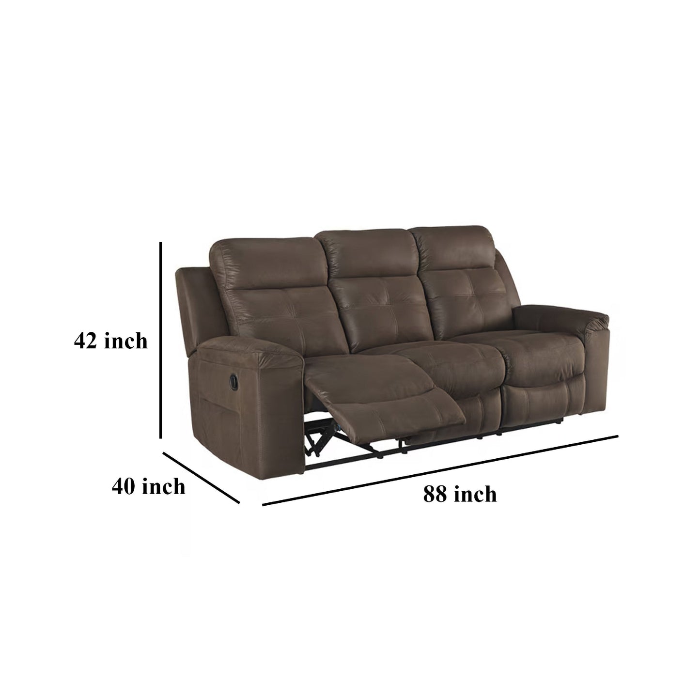 Canapé inclinable manuel Eslo, imitation daim polyester marron café, 223 cm