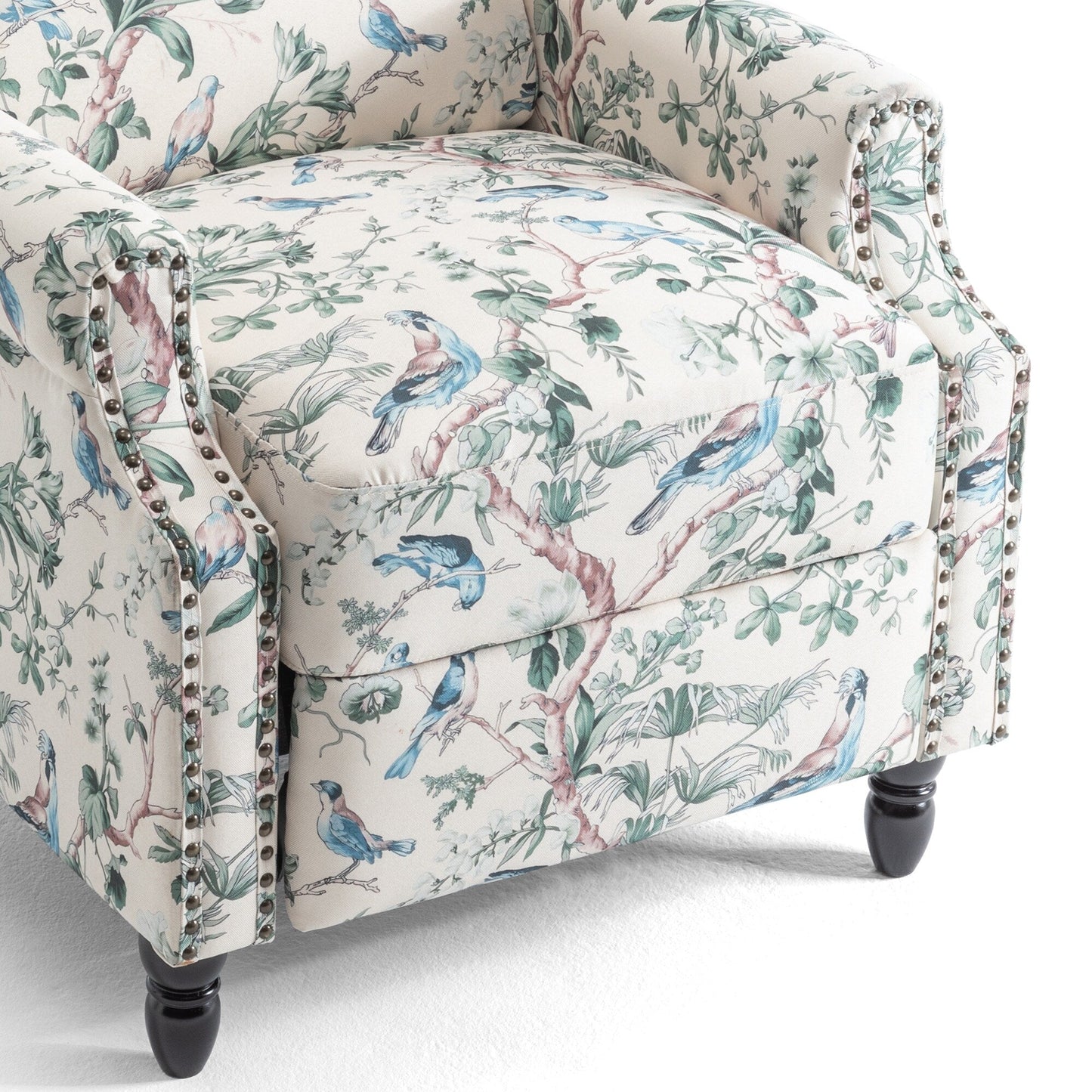 Lot de 2 fauteuils inclinables manuels en lin fleuri avec repose-pieds